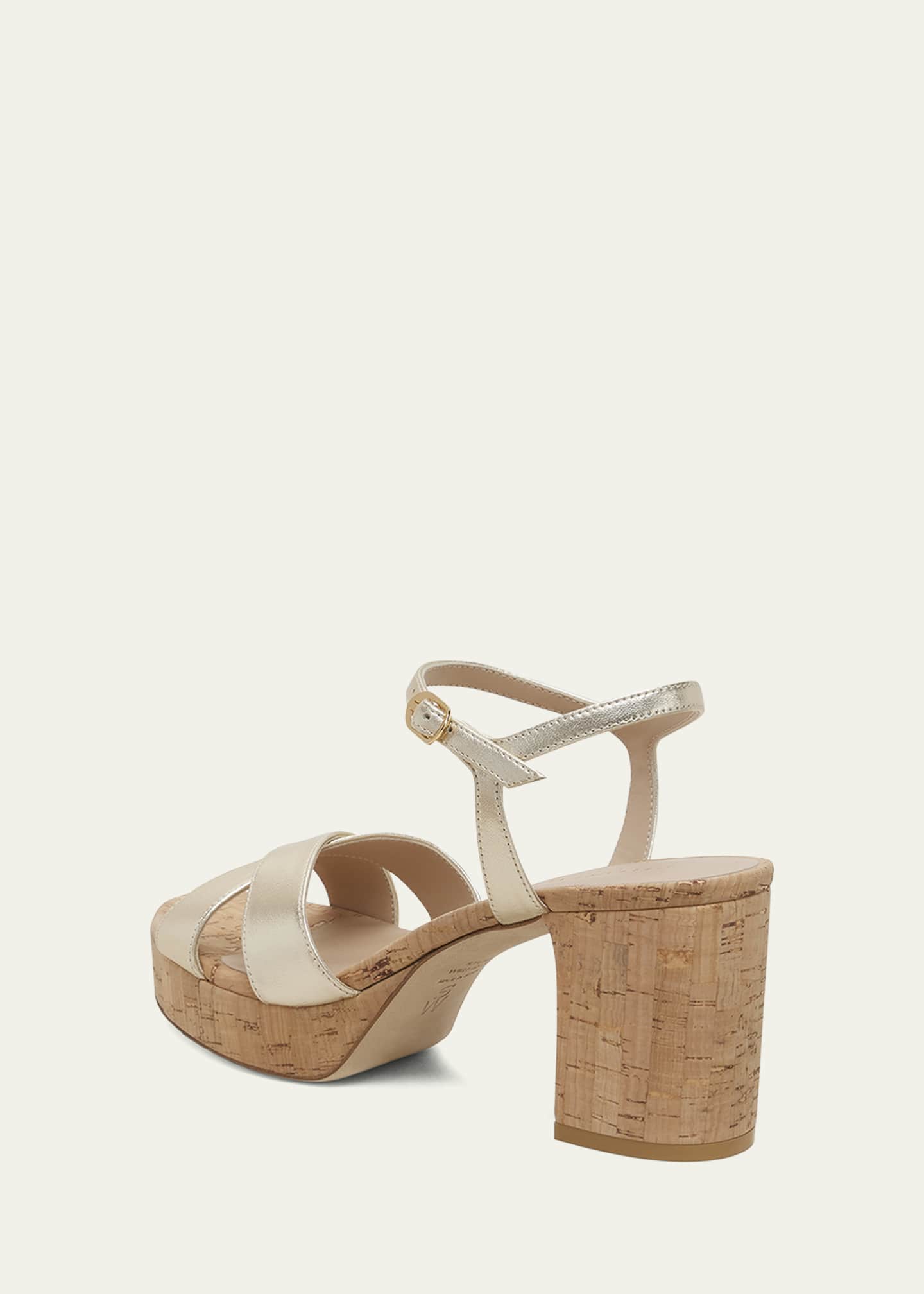 Stuart Weitzman Dayna Metallic Cork Crisscross Platform Sandals Image 3 of 3