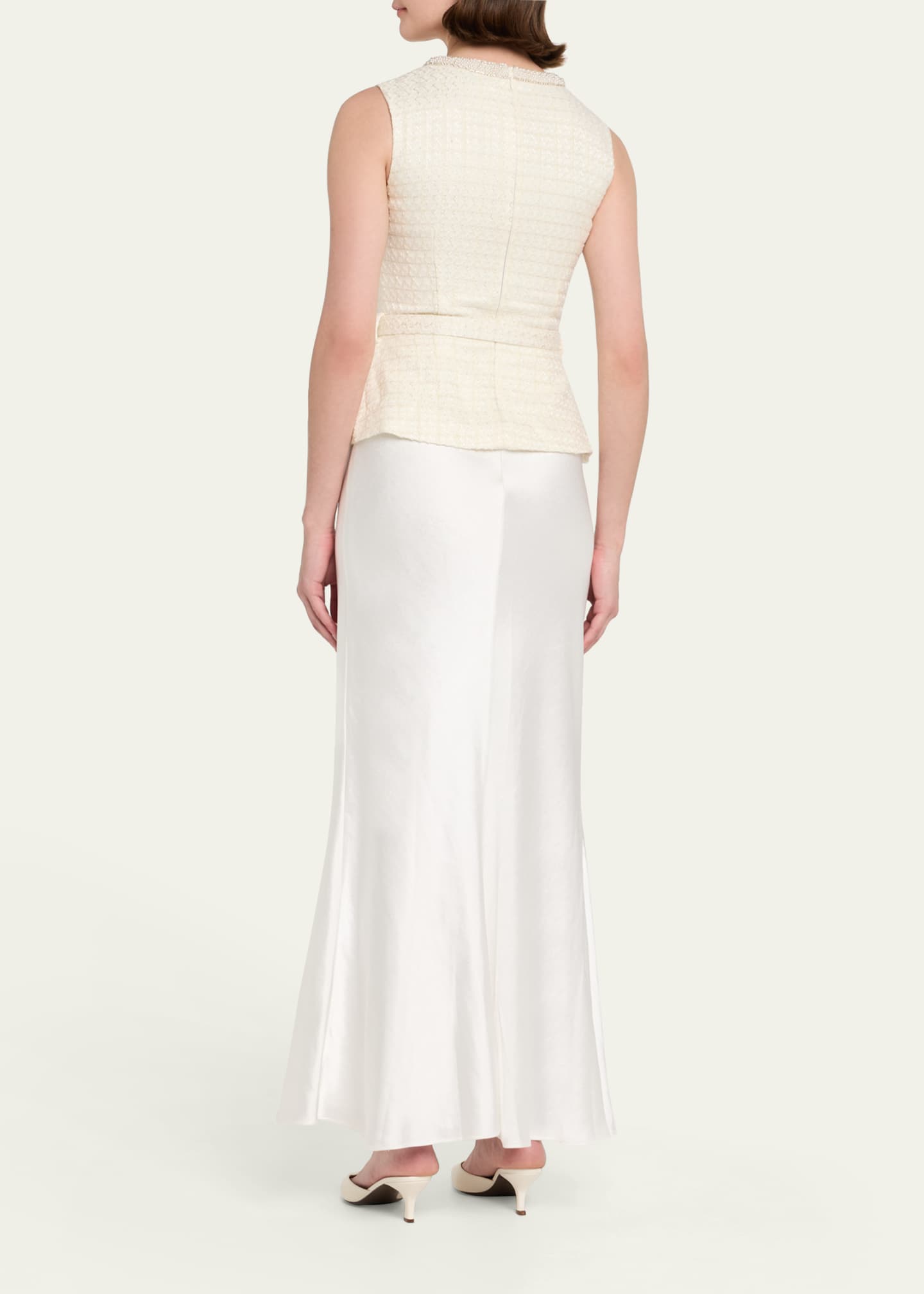 Embellished Boucle Mixed-Media Midi Dress