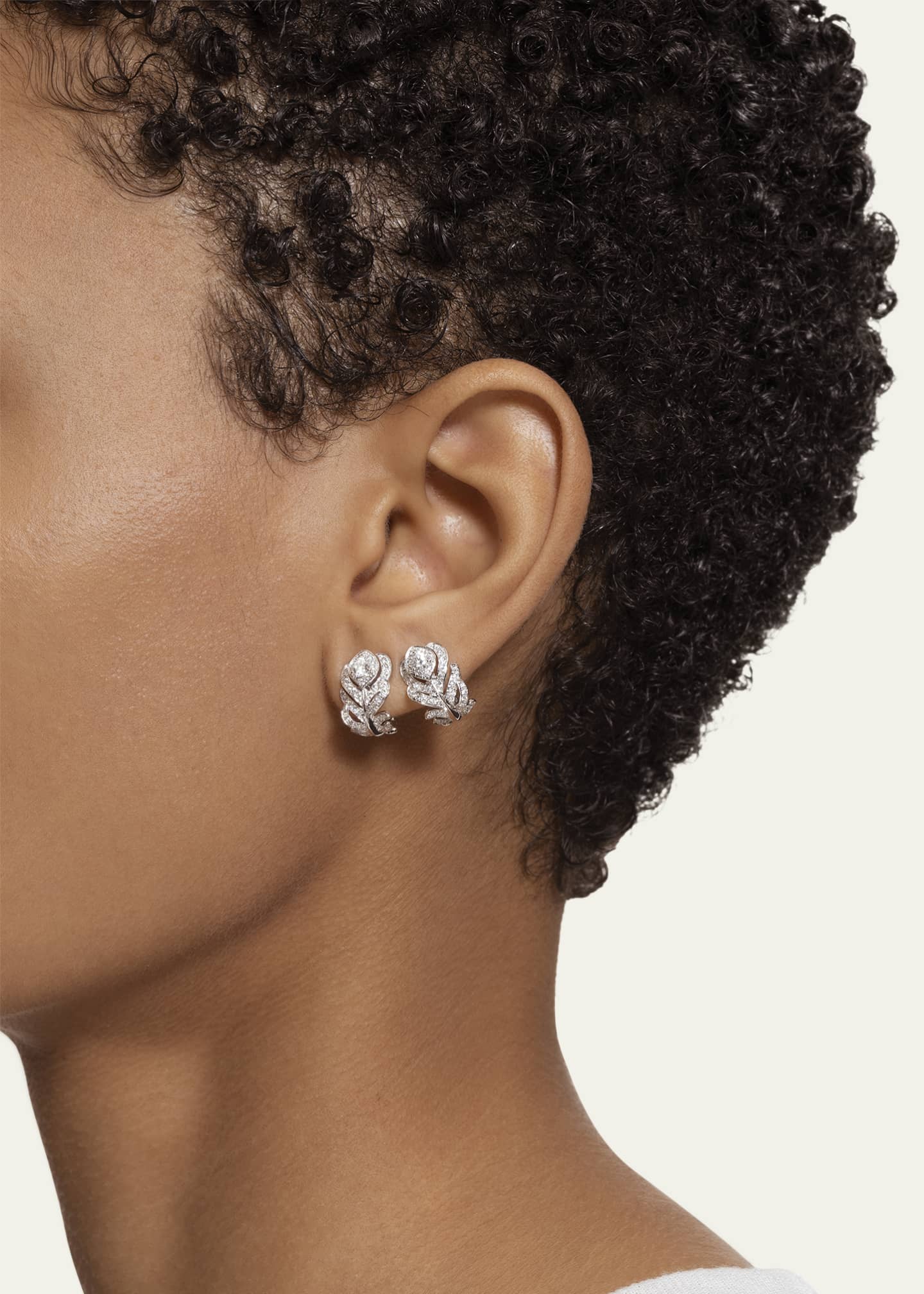 Boucheron Plume De Paon Small 18K White Gold Diamond Earrings Image 2 of 3