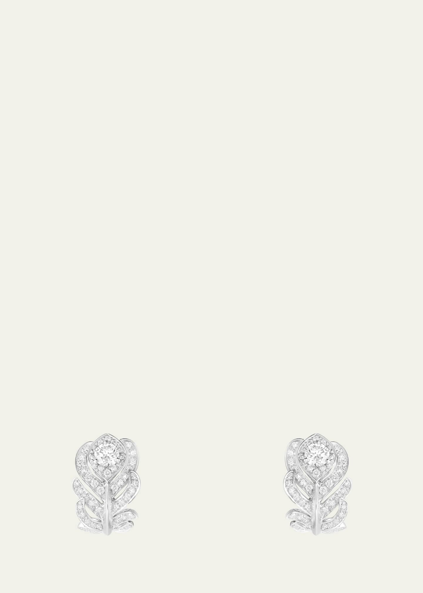 Boucheron Plume De Paon Small 18K White Gold Diamond Earrings Image 1 of 3