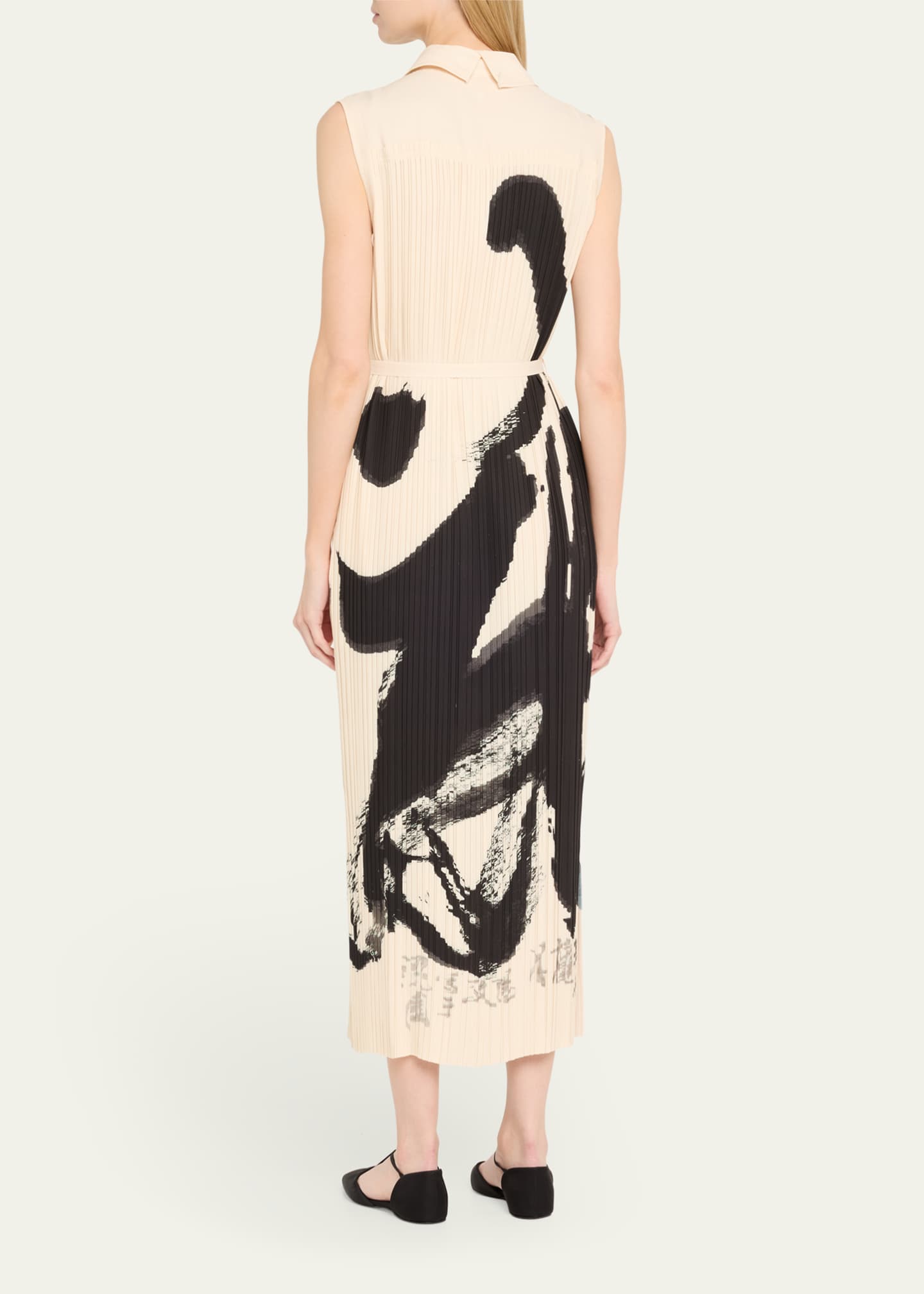 Pleated Sleeveless Maxi Shirtdress With Artwork By Tong - Thumbnail 3