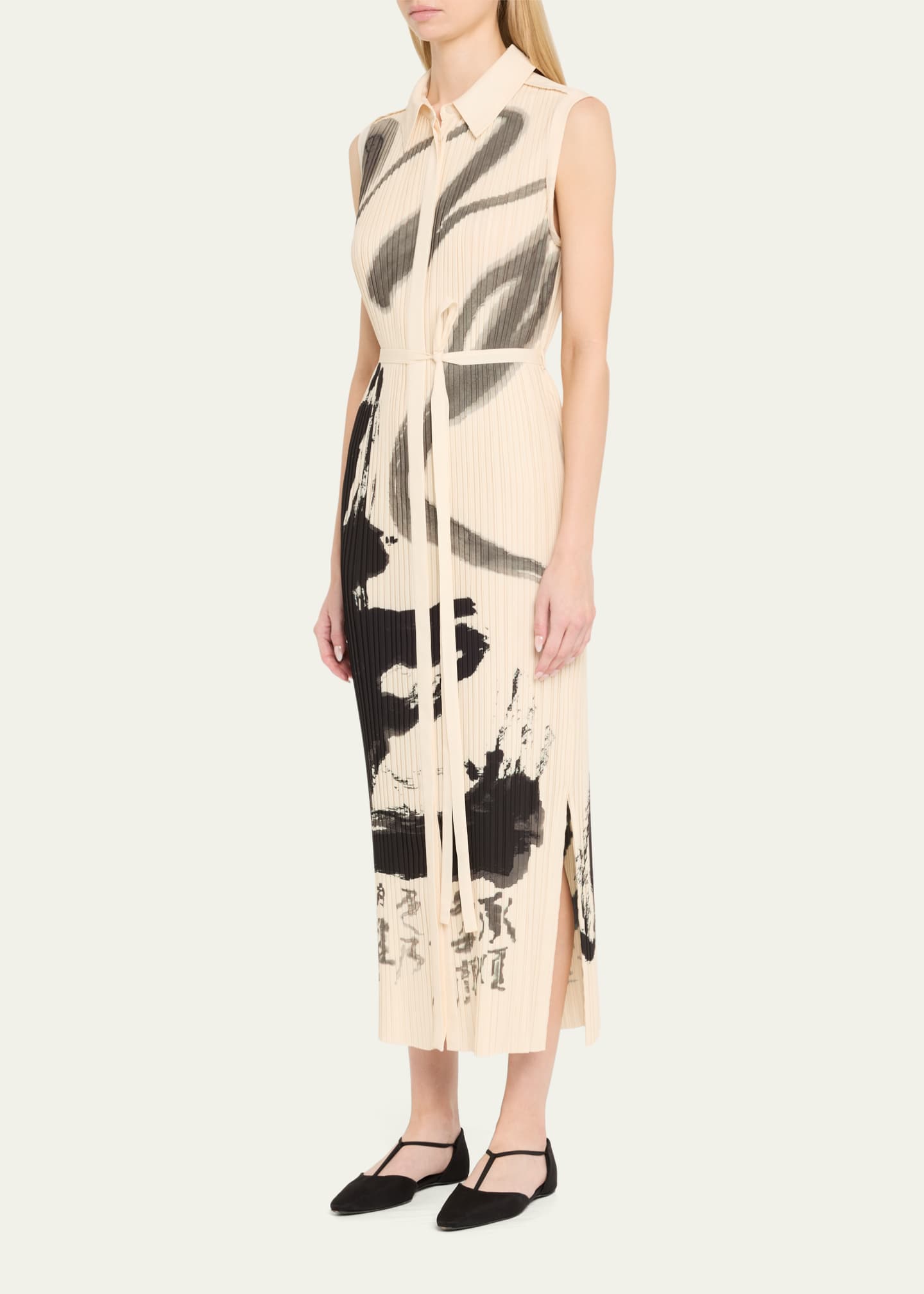 Pleated Sleeveless Maxi Shirtdress With Artwork By Tong - Thumbnail 4