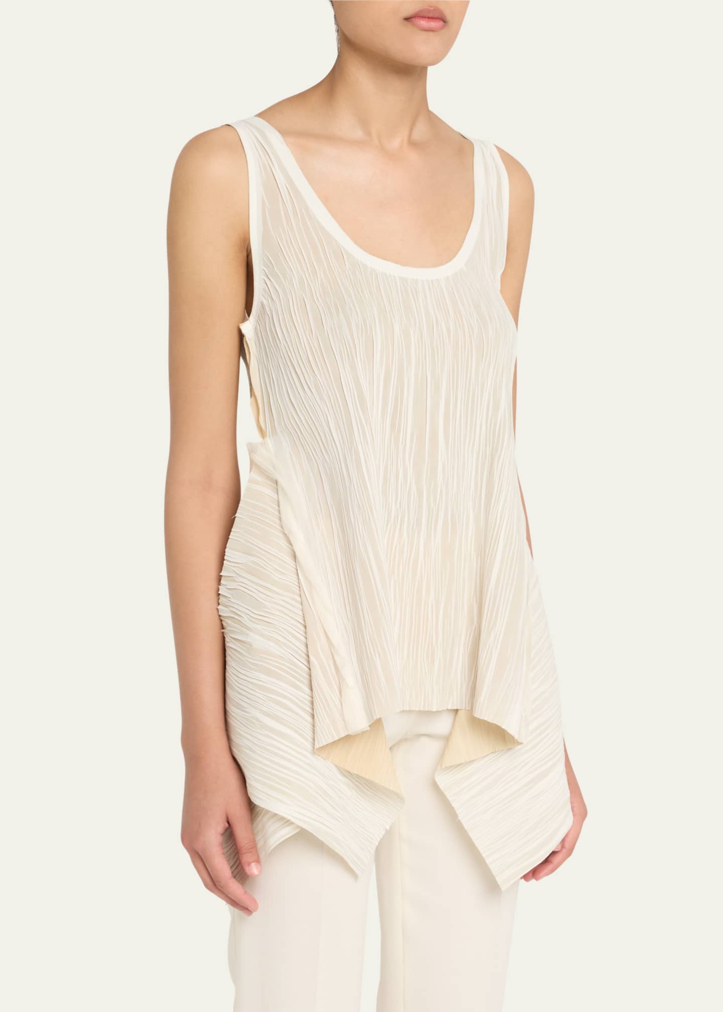 Jason Wu Collection Crinkled Bicolor Scoop-Neck Tank Top Image 4 of 5