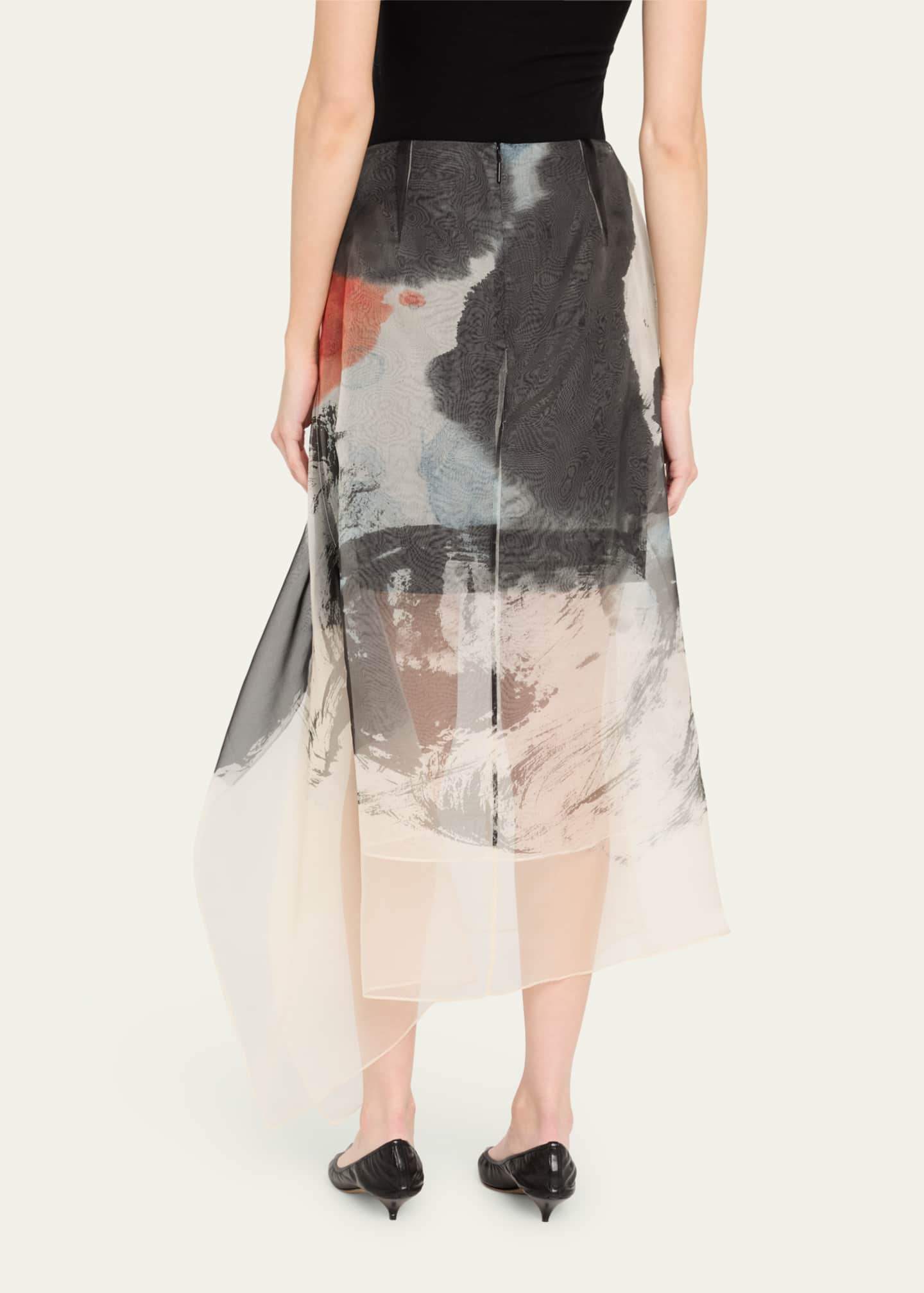 Jason Wu Collection Asymmetric Silk Organza Midi Skirt With Artwork By Tong Image 3 of 5
