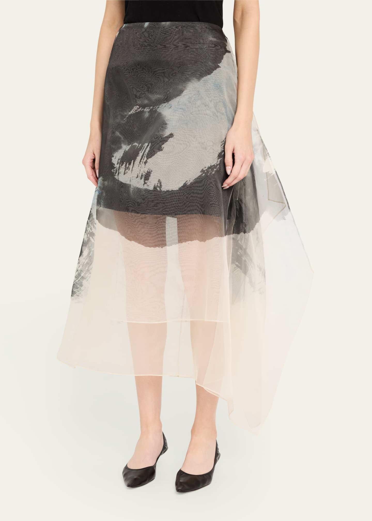 Jason Wu Collection Asymmetric Silk Organza Midi Skirt With Artwork By Tong Image 4 of 5
