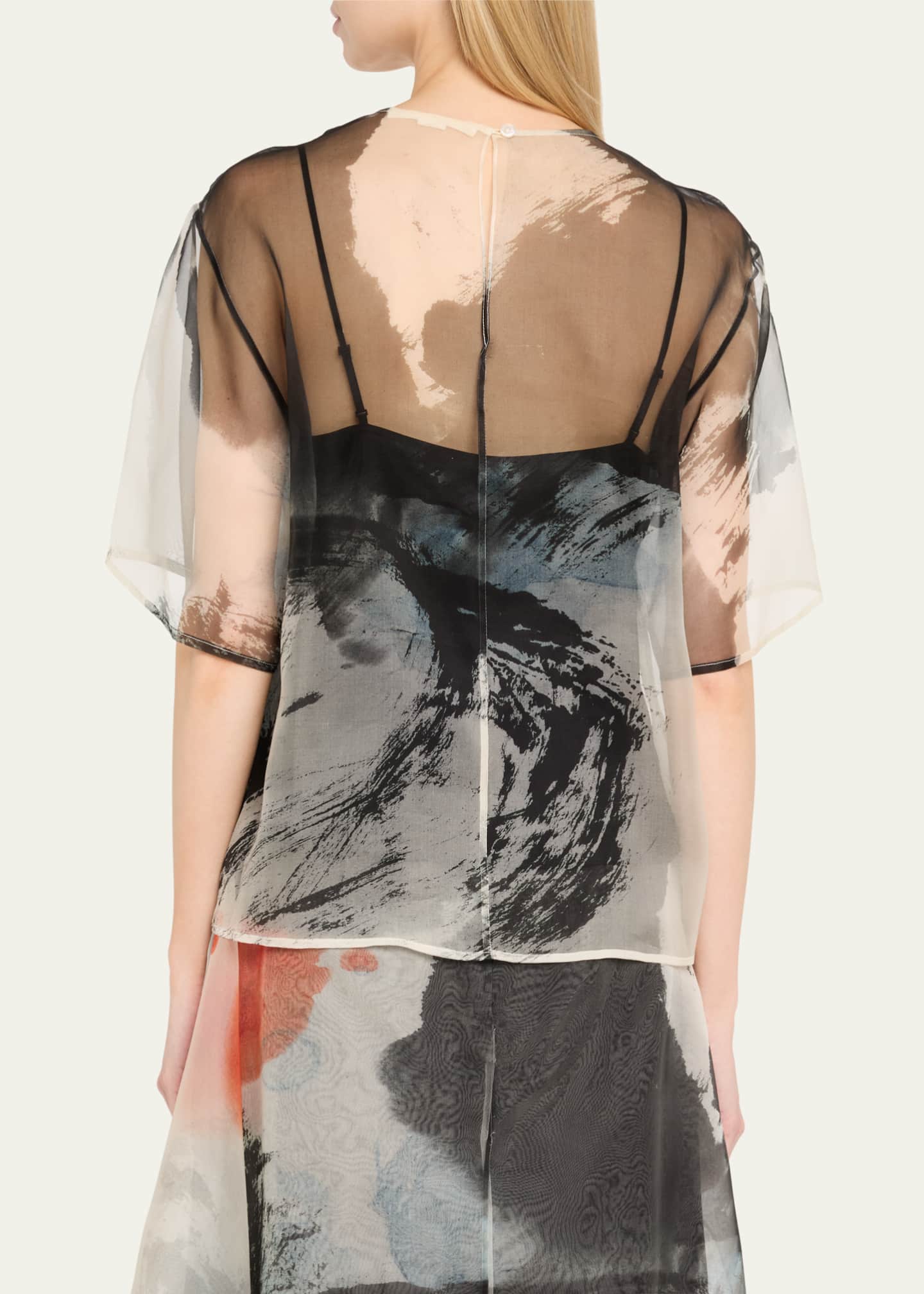 Jason Wu Collection Silk Organza Oversized T-Shirt With Artwork By Tong Image 3 of 5
