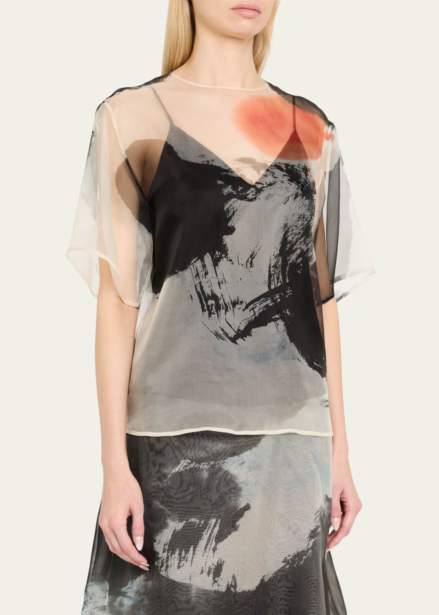 Jason Wu Collection Silk Organza Oversized T-Shirt With Artwork By Tong Image 4 of 5