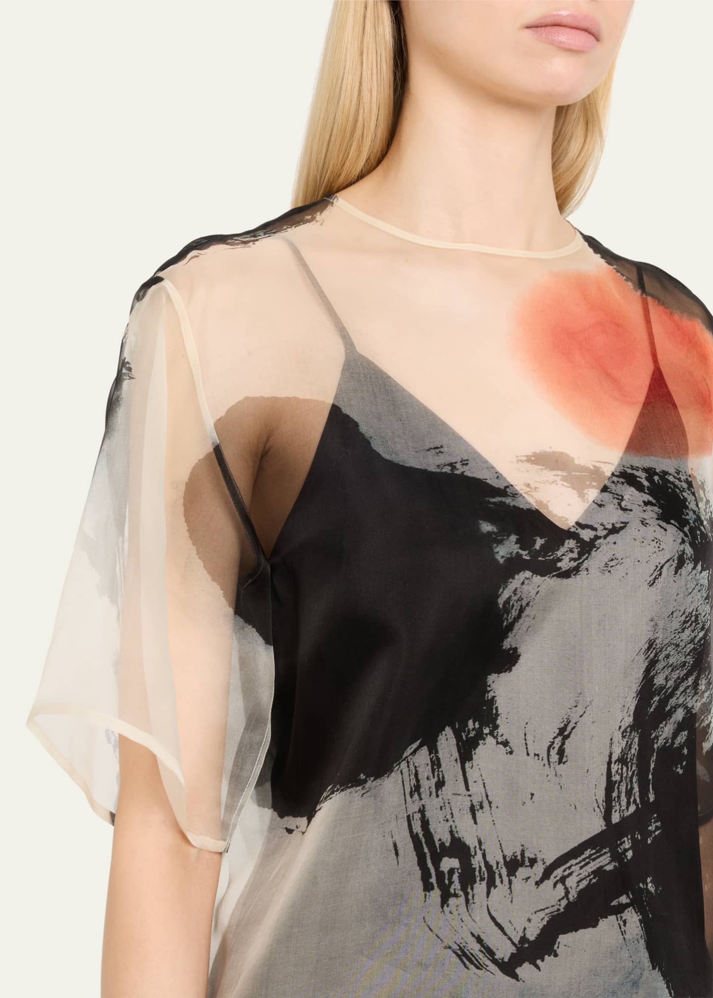Jason Wu Collection Silk Organza Oversized T-Shirt With Artwork By Tong Image 5 of 5