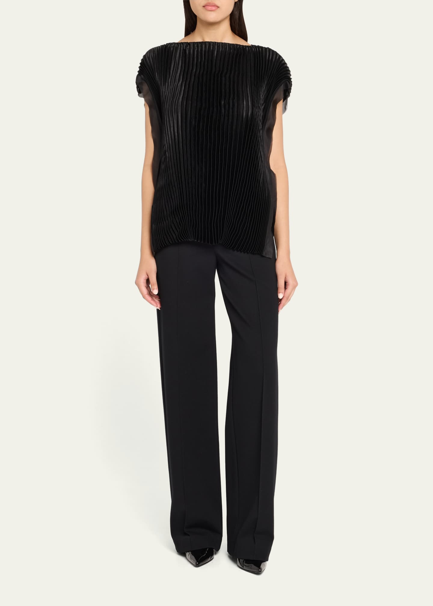Jason Wu Collection Boatneck Crinkled Satin Pleated Top Image 2 of 5