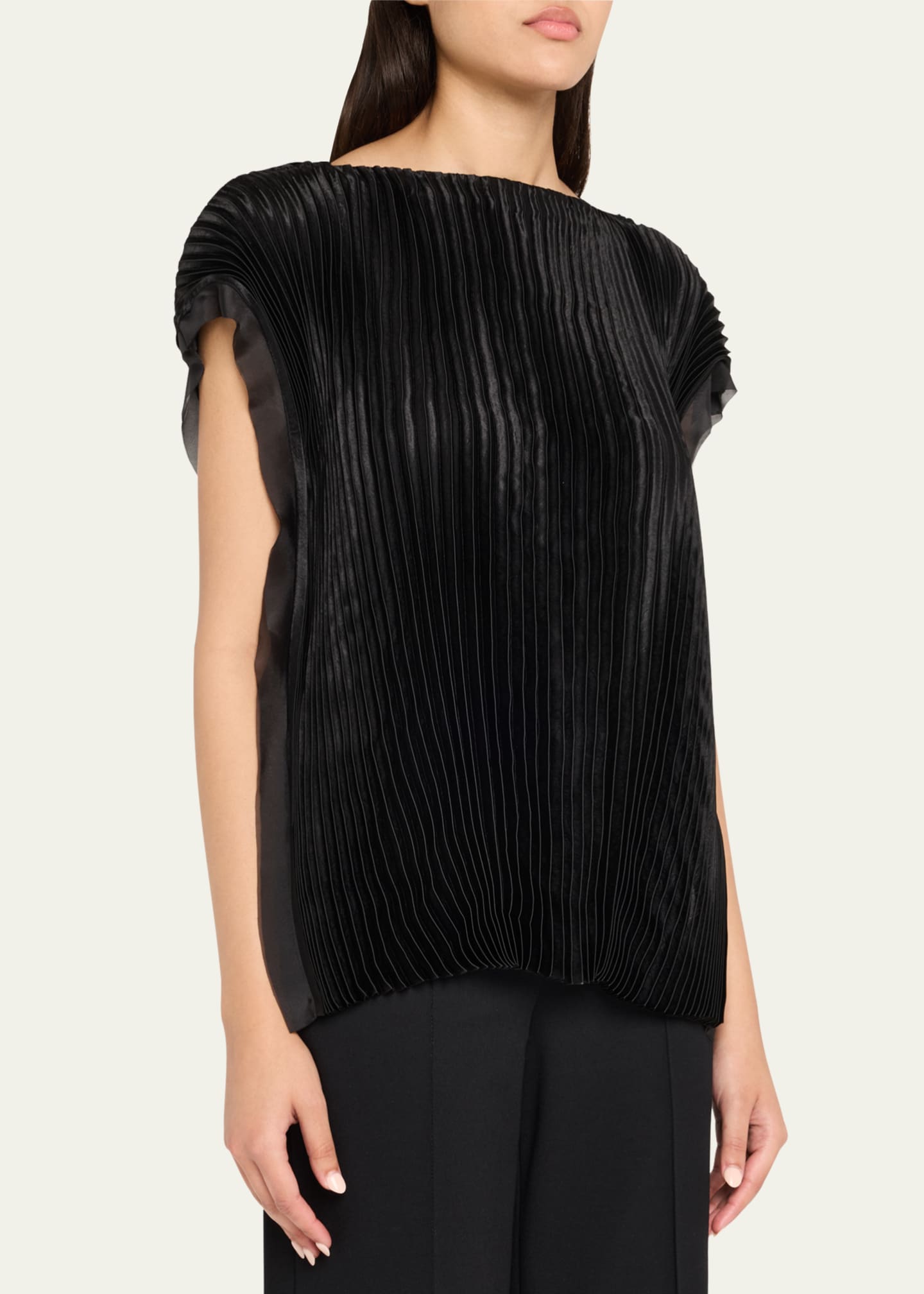 Jason Wu Collection Boatneck Crinkled Satin Pleated Top Image 4 of 5