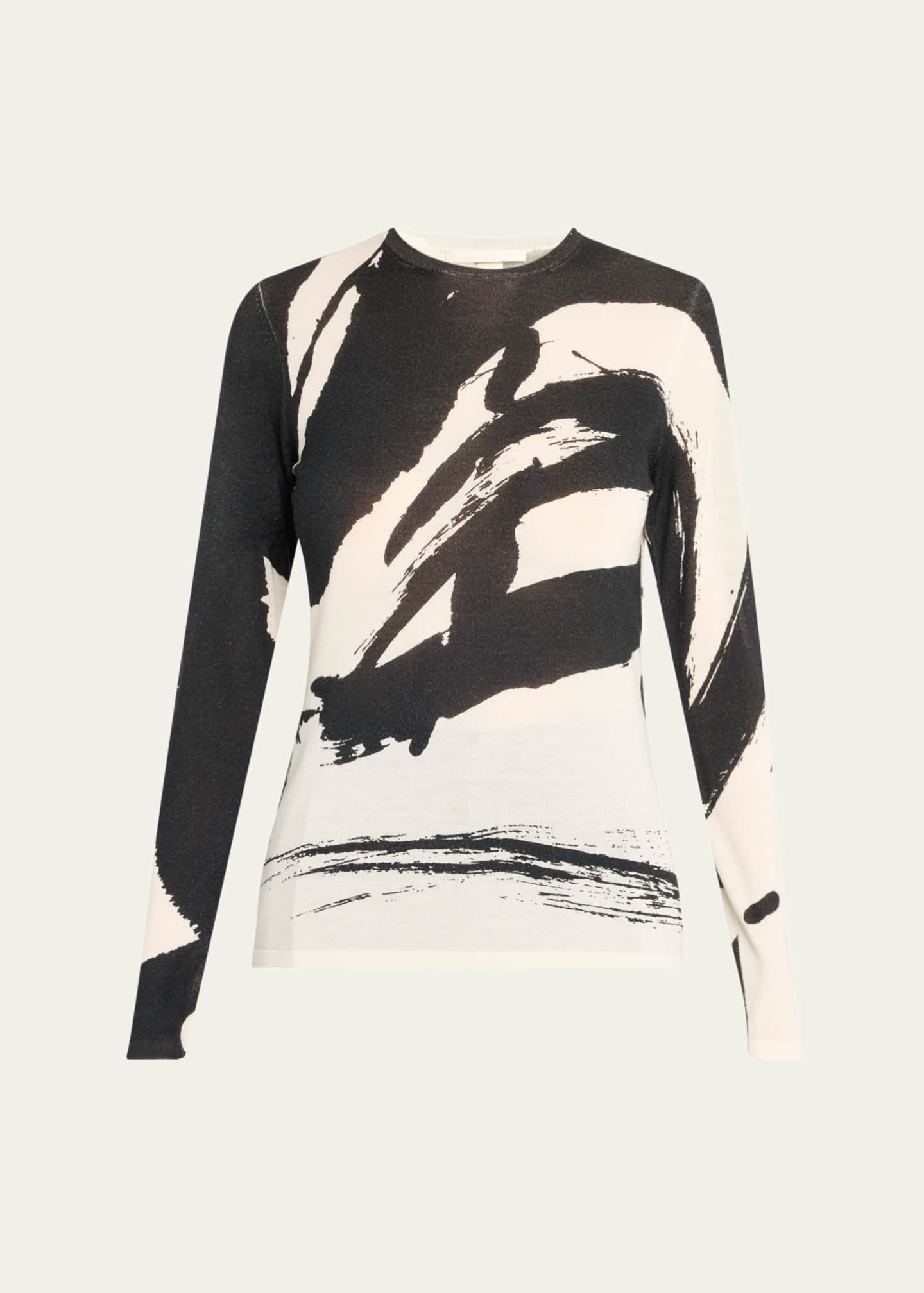 Jason Wu Collection Abstract Long Sleeve Merino Wool Sweater Image 1 of 5