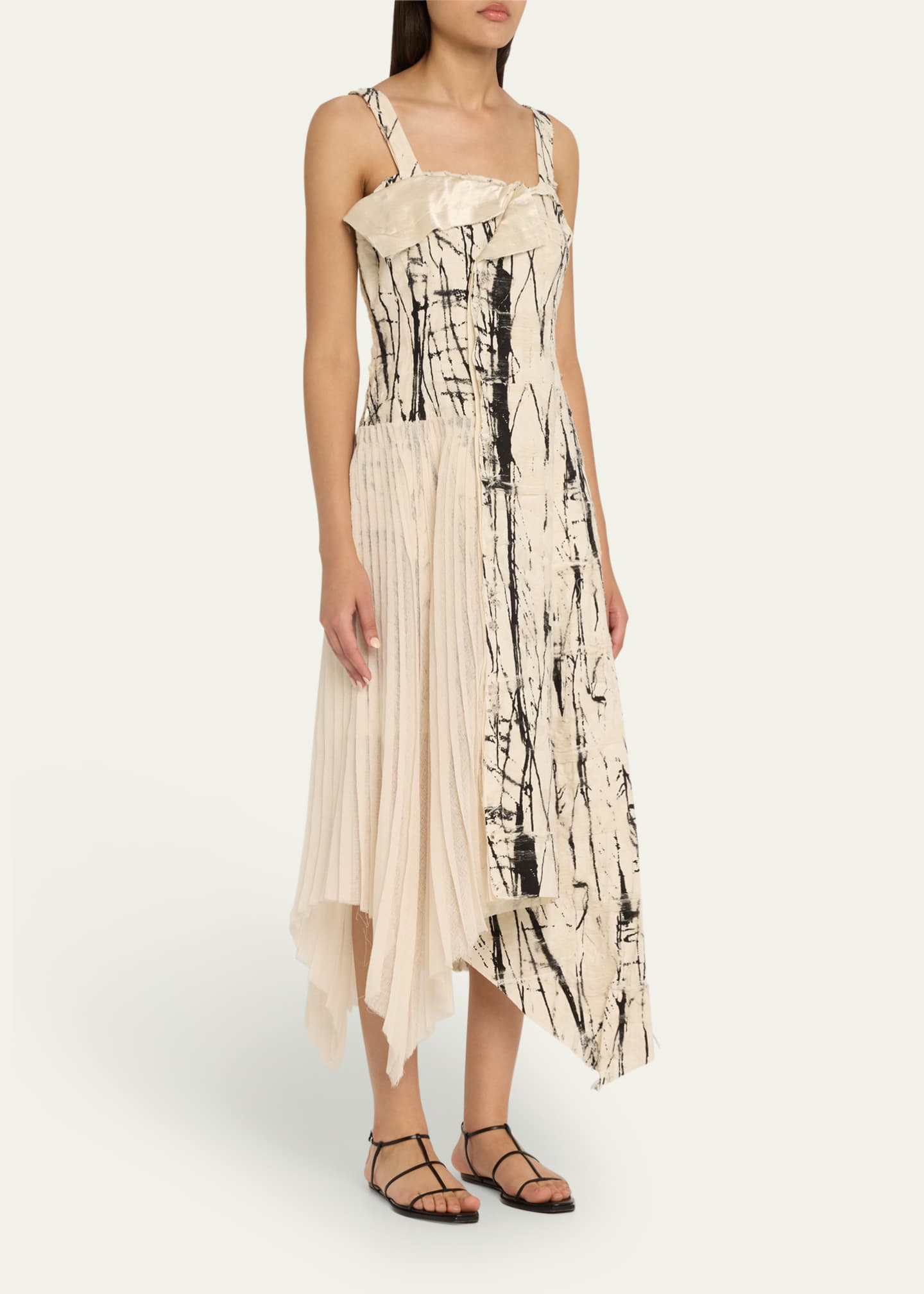 Jason Wu Collection Brushstroke Frayed Pleated Asymmetric Dress Image 4 of 5