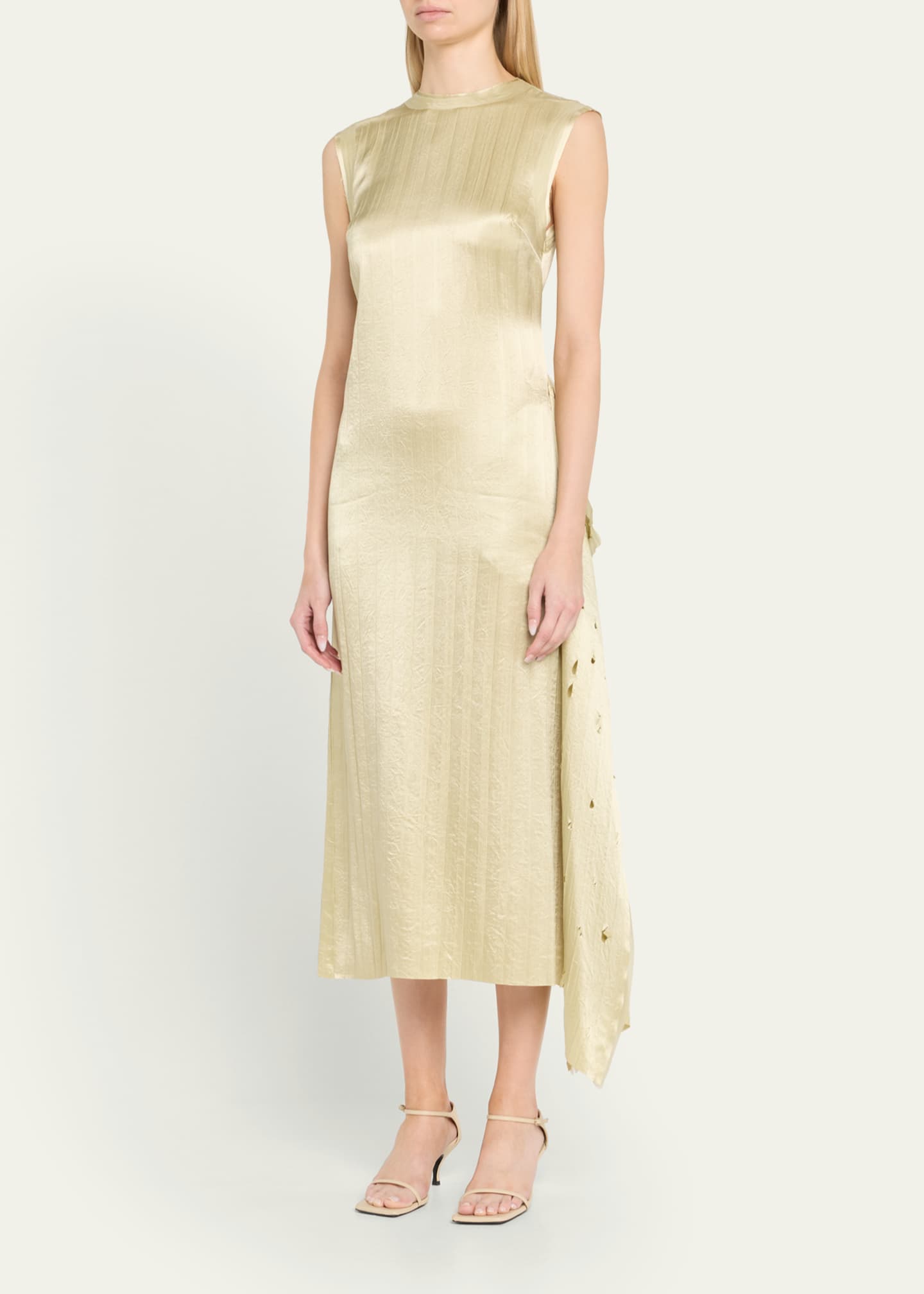Jason Wu Collection Crinkled Satin Laser-Cut Draped Shift Dress Image 4 of 5