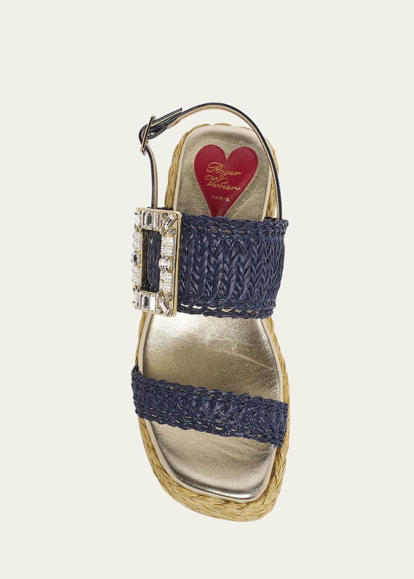 Roger Vivier Summer Strass-Buckle Raffia Platform Sandals Image 4 of 4