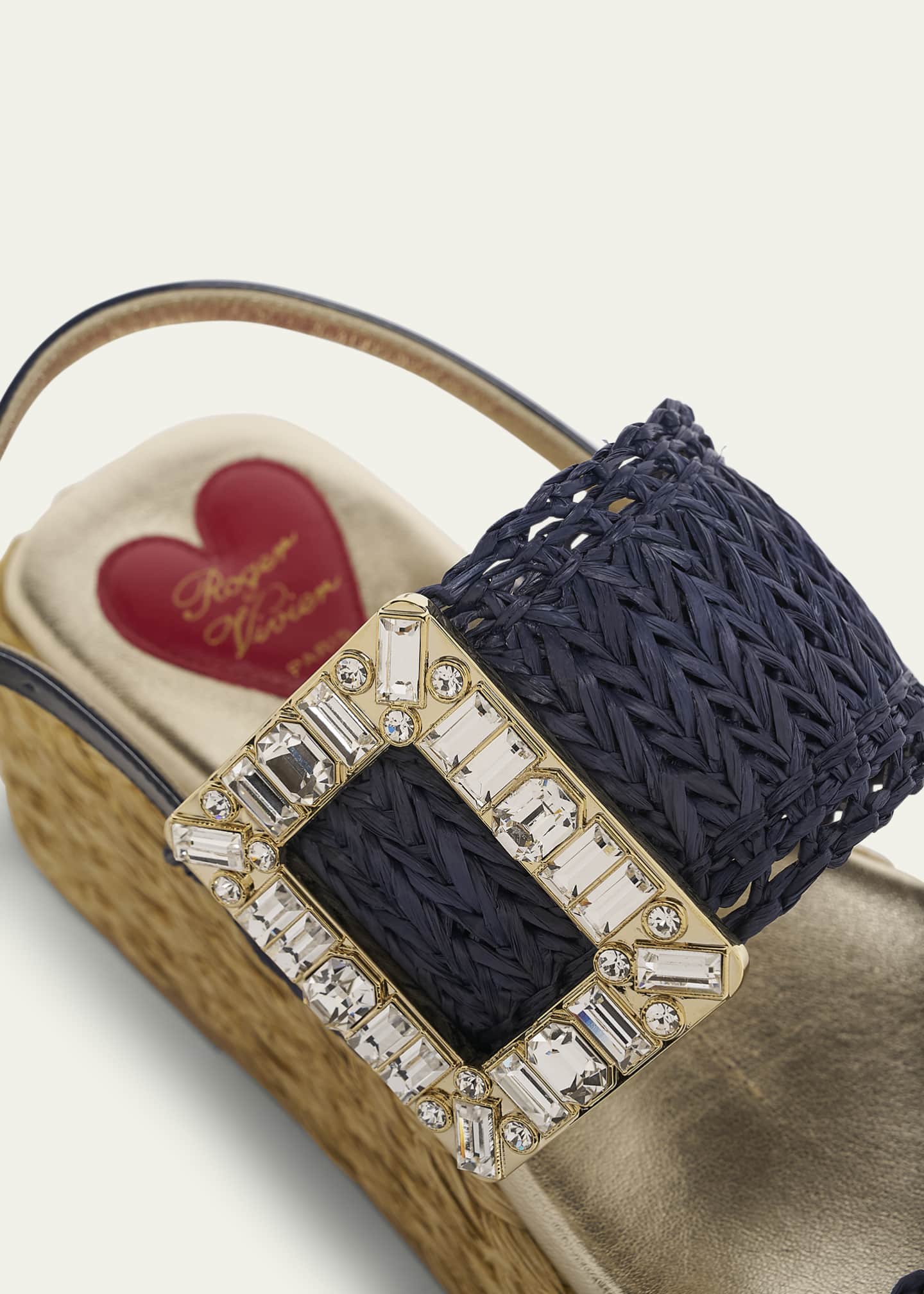 Roger Vivier Summer Strass-Buckle Raffia Platform Sandals Image 3 of 4