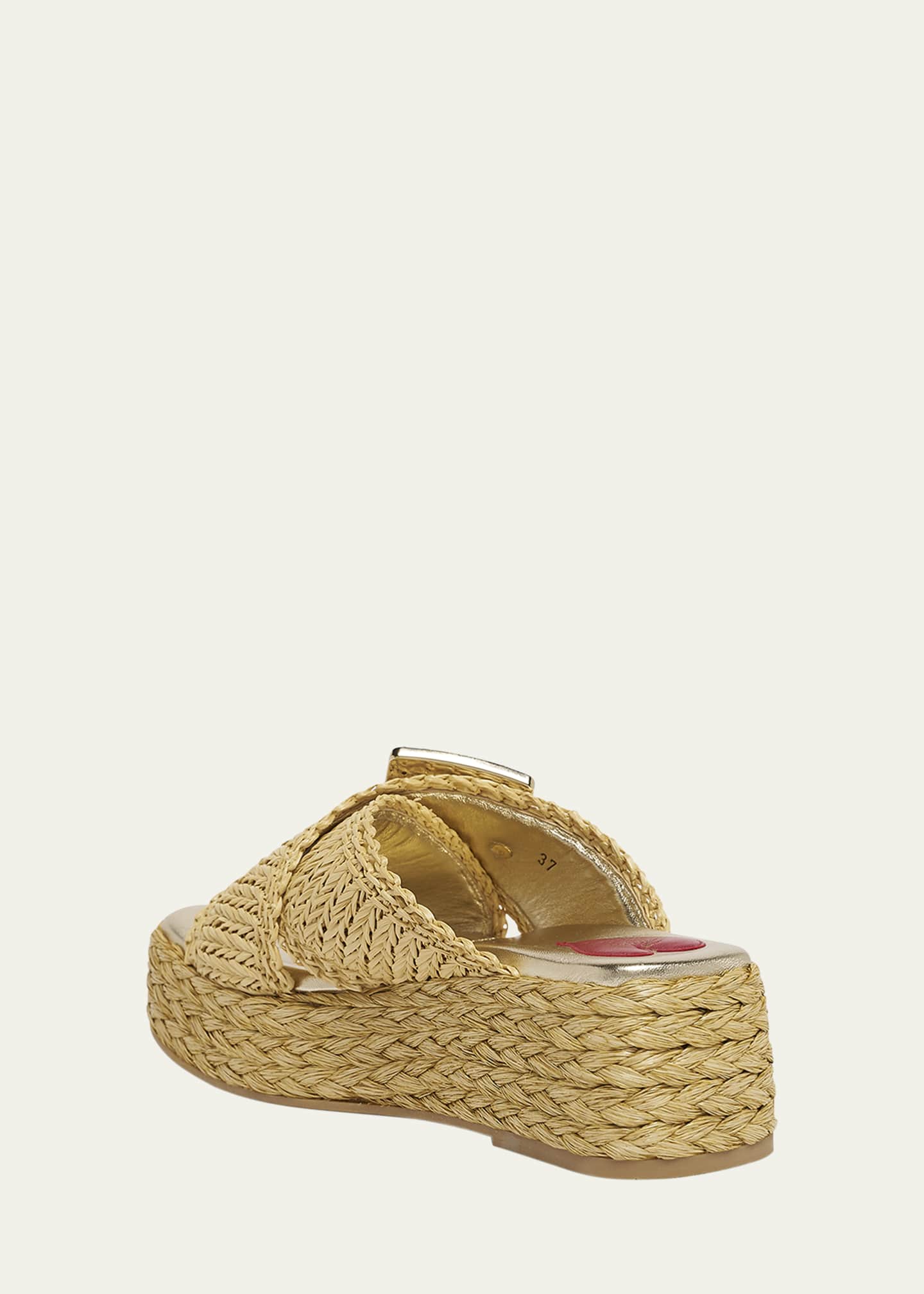 Roger Vivier Strass-Buckle Raffia Platform Sandals Image 2 of 4