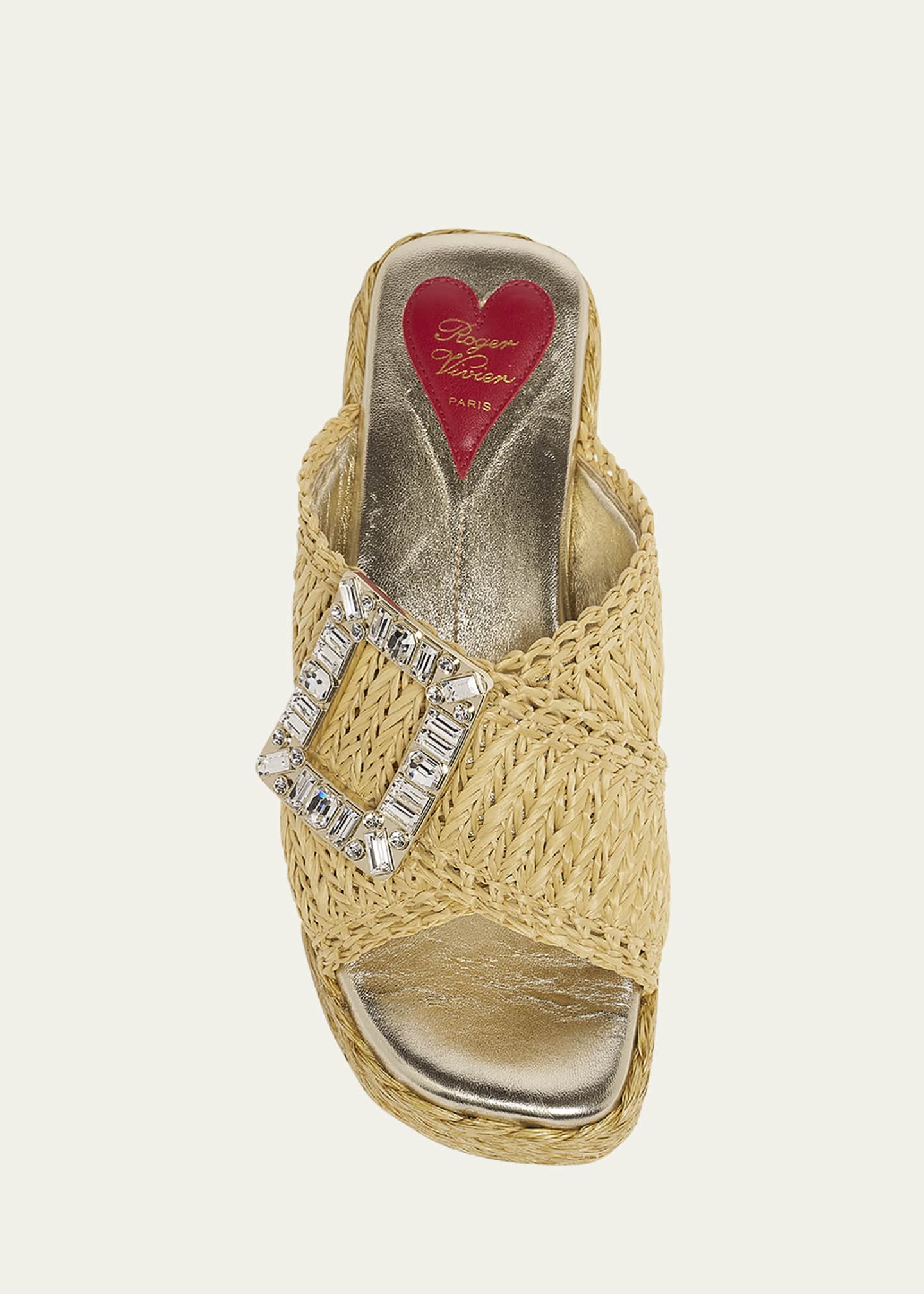 Roger Vivier Strass-Buckle Raffia Platform Sandals Image 4 of 4
