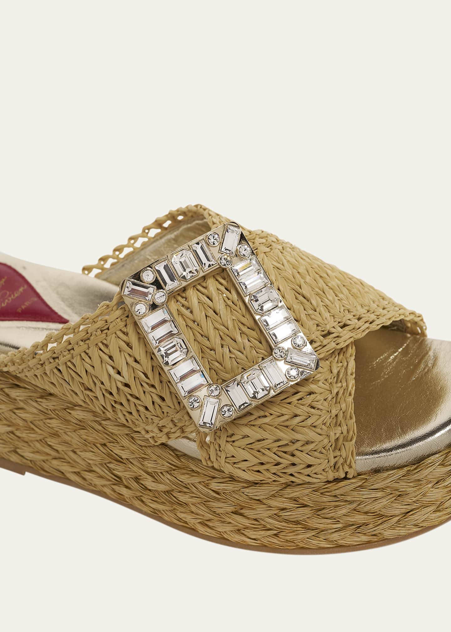Roger Vivier Strass-Buckle Raffia Platform Sandals Image 3 of 4