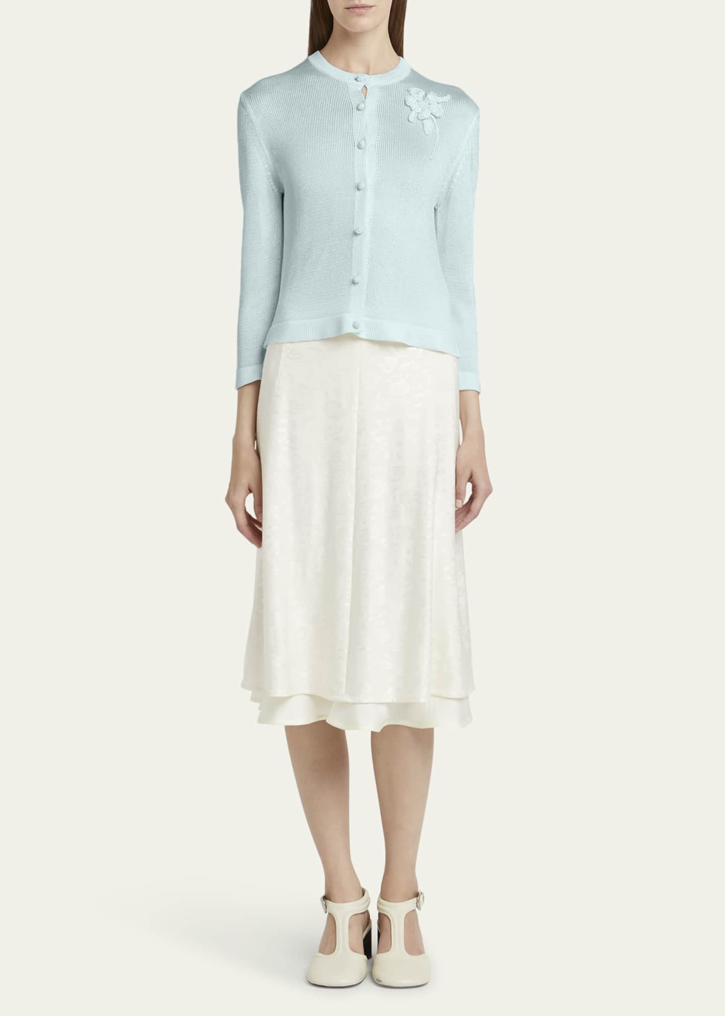 Jil Sander Crochet Flower Three-Quarter Sleeve Cardigan Image 2 of 5