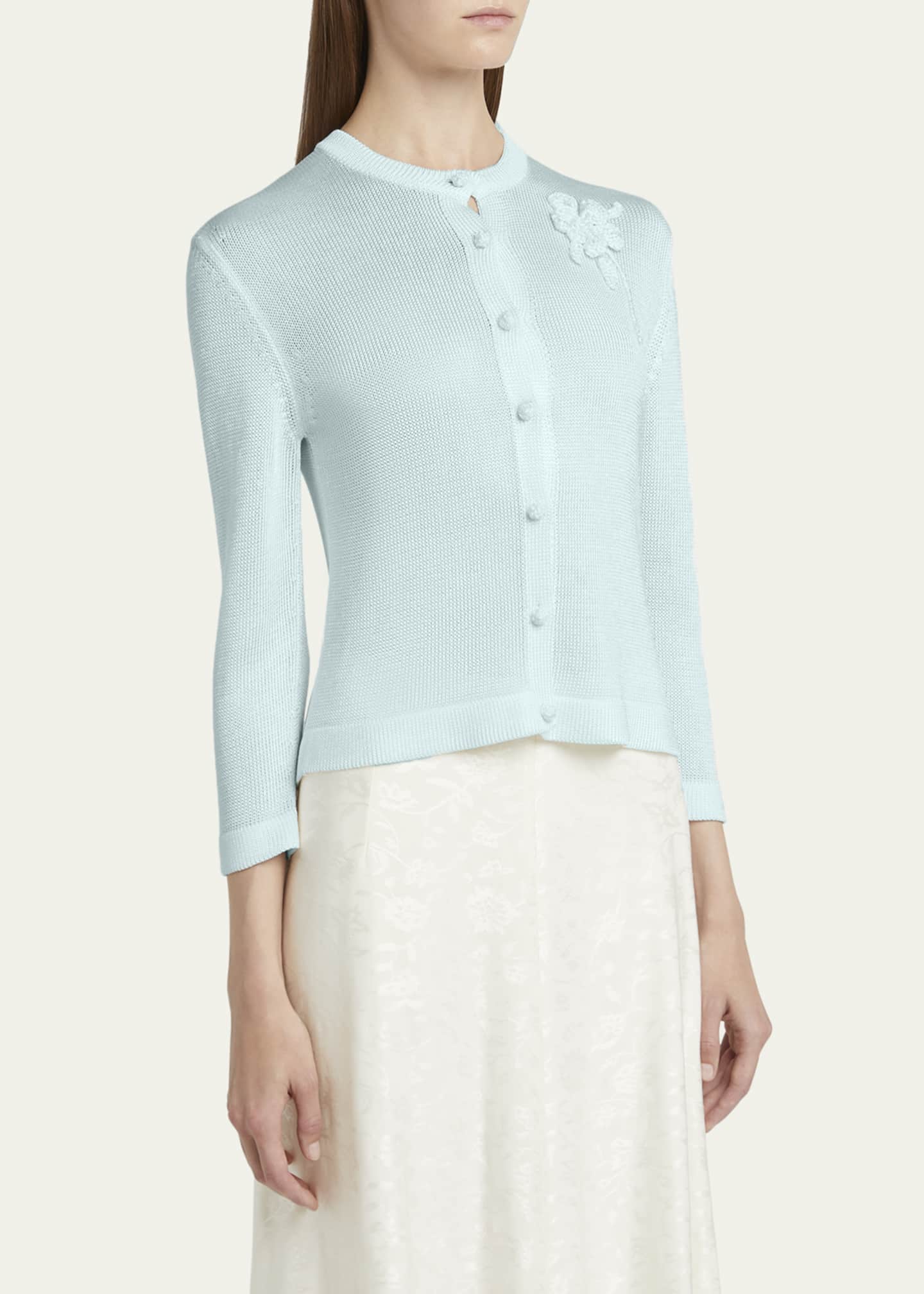 Jil Sander Crochet Flower Three-Quarter Sleeve Cardigan Image 4 of 5
