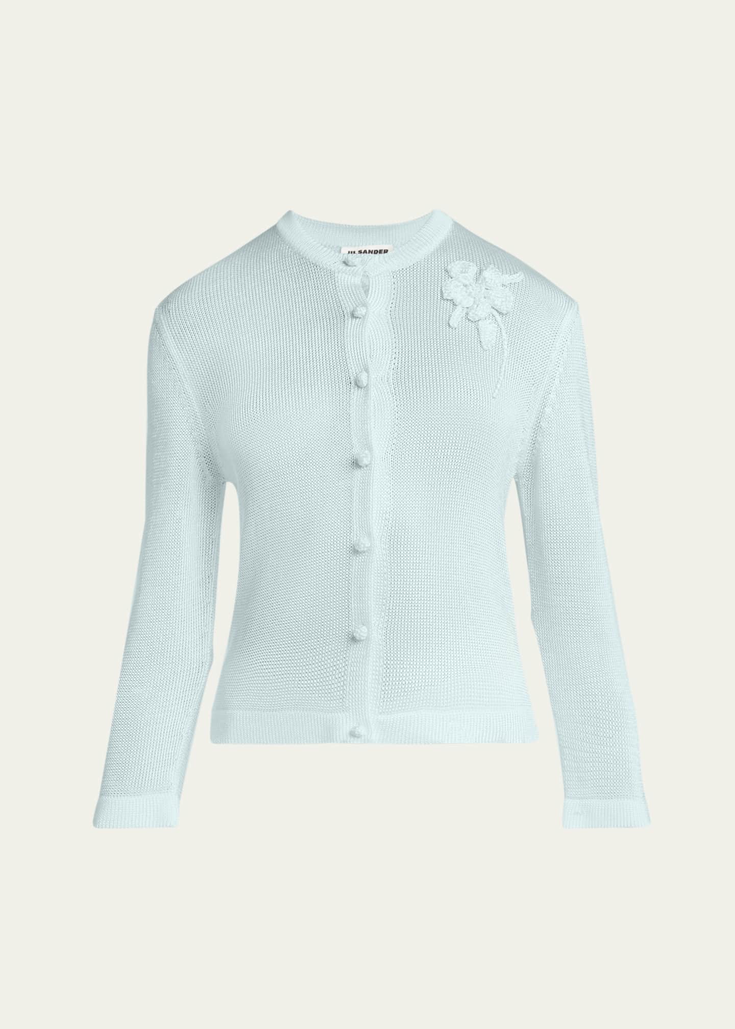 Jil Sander Crochet Flower Three-Quarter Sleeve Cardigan Image 1 of 5