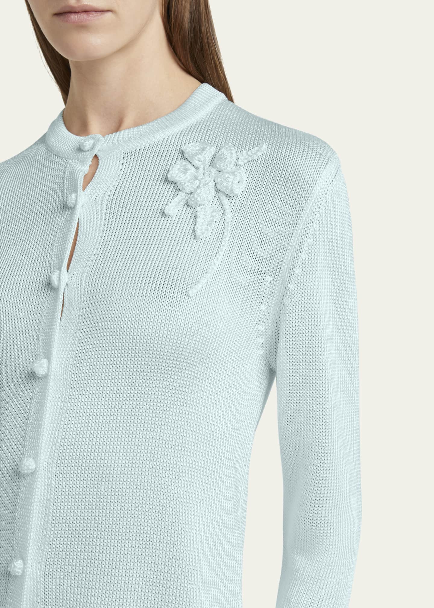 Jil Sander Crochet Flower Three-Quarter Sleeve Cardigan Image 5 of 5