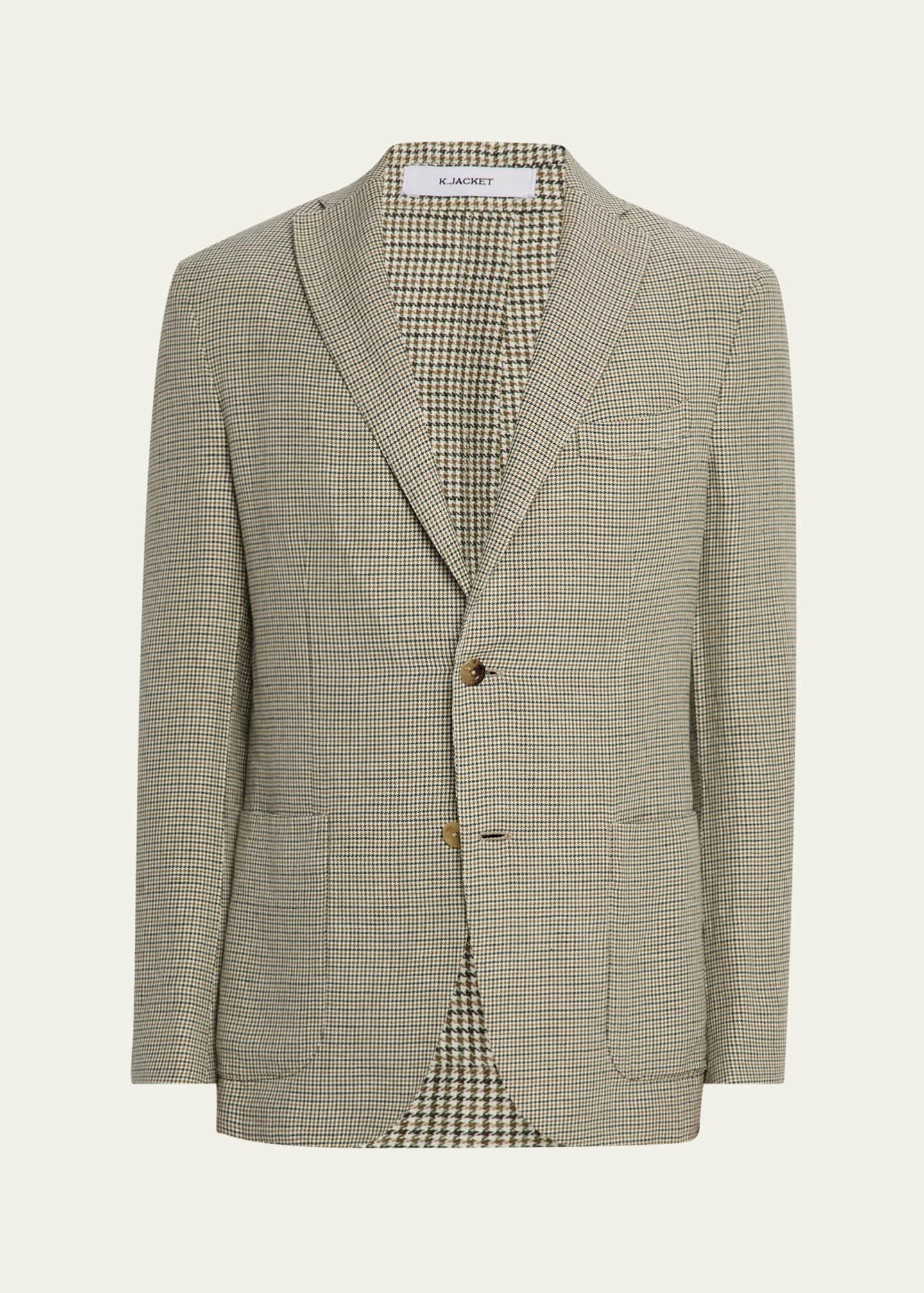 Boglioli Men's Houndstooth Linen-Cotton Jacket Image 1 of 8