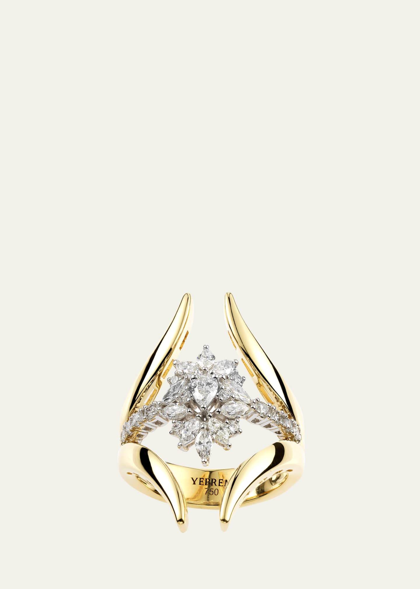 Yeprem 18K Yellow Gold Round, Pear and Marquise Diamond Split Cluster Ring
