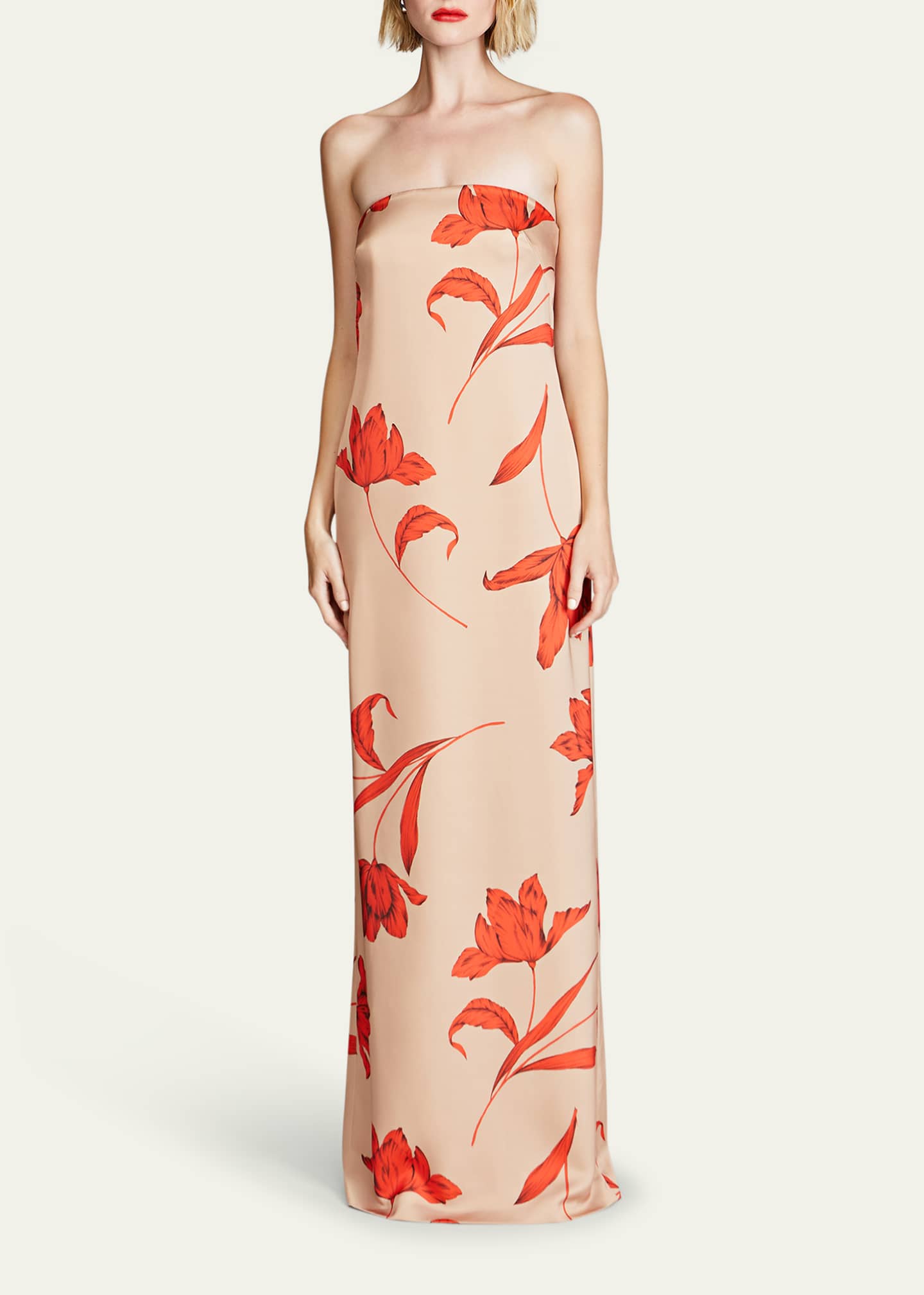 Halston Manuela Strapless Floral-Print Column Gown Image 2 of 3