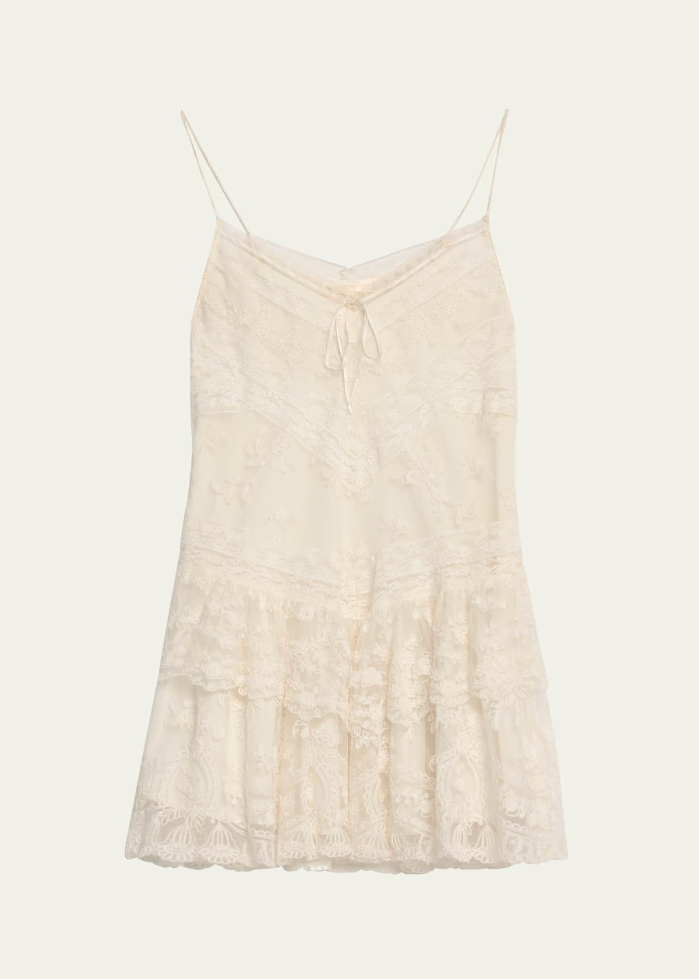 LoveShackFancy Beauval Drop-Waist Lace Mini Dress Image 1 of 5