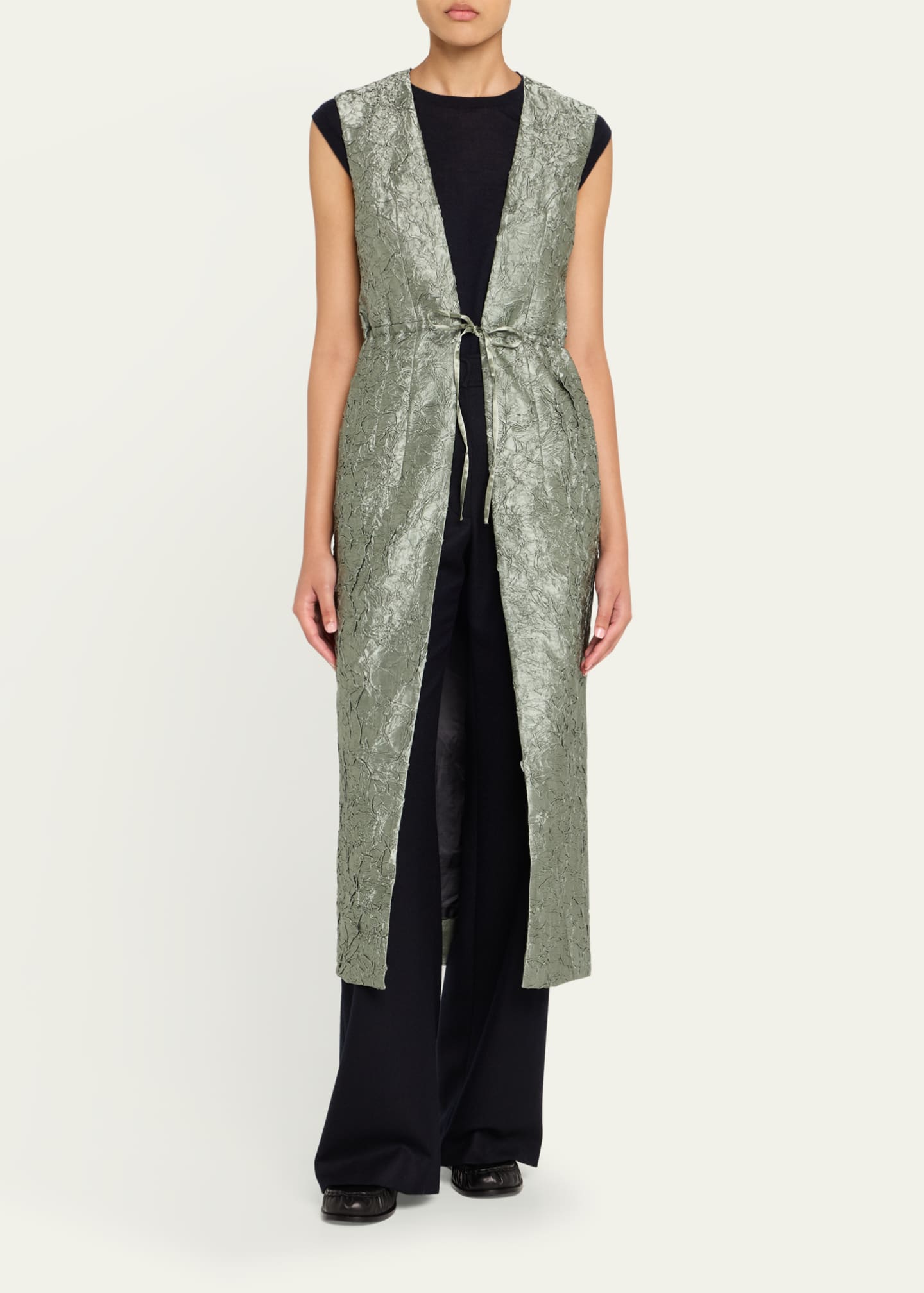 Dries Van Noten Romina Crinkle Sleeveless Long Coat Image 2 of 5