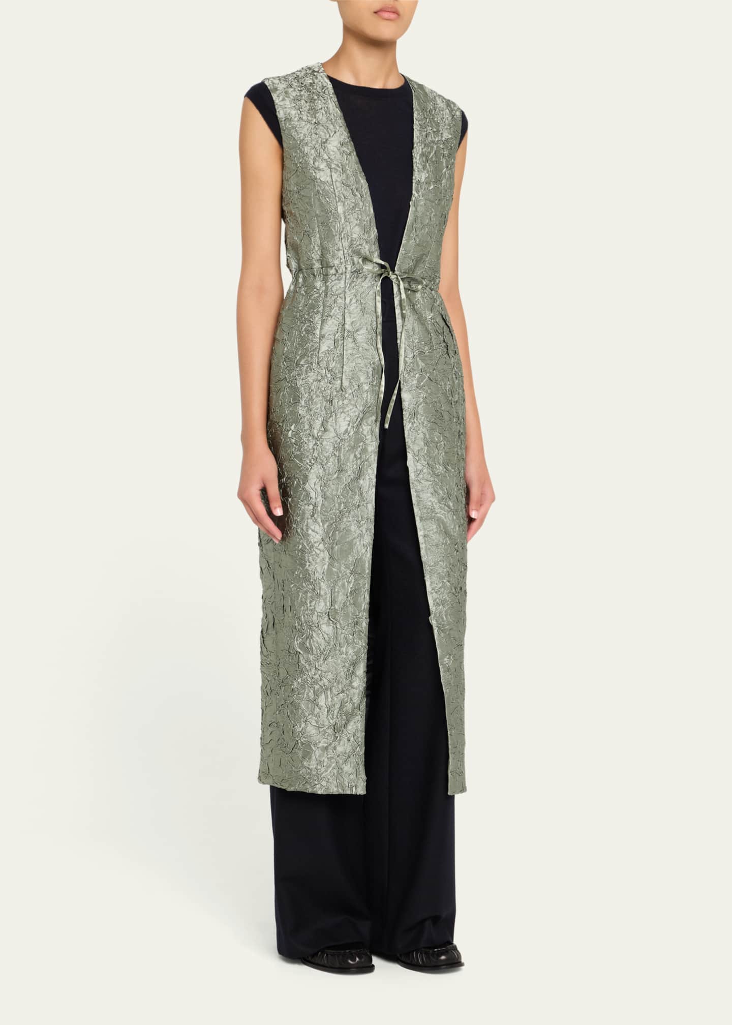 Dries Van Noten Romina Crinkle Sleeveless Long Coat Image 4 of 5