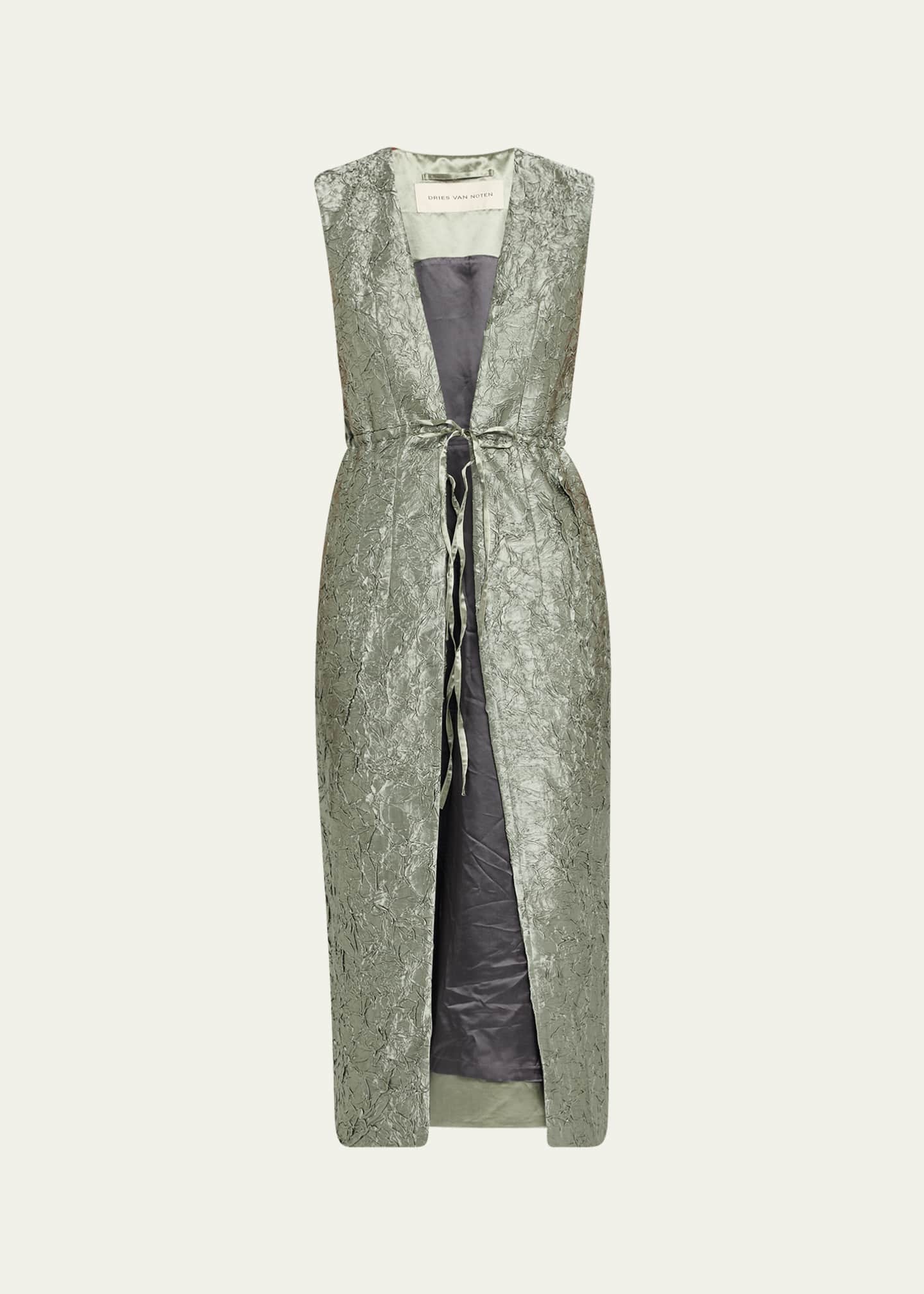 Dries Van Noten Romina Crinkle Sleeveless Long Coat Image 1 of 5