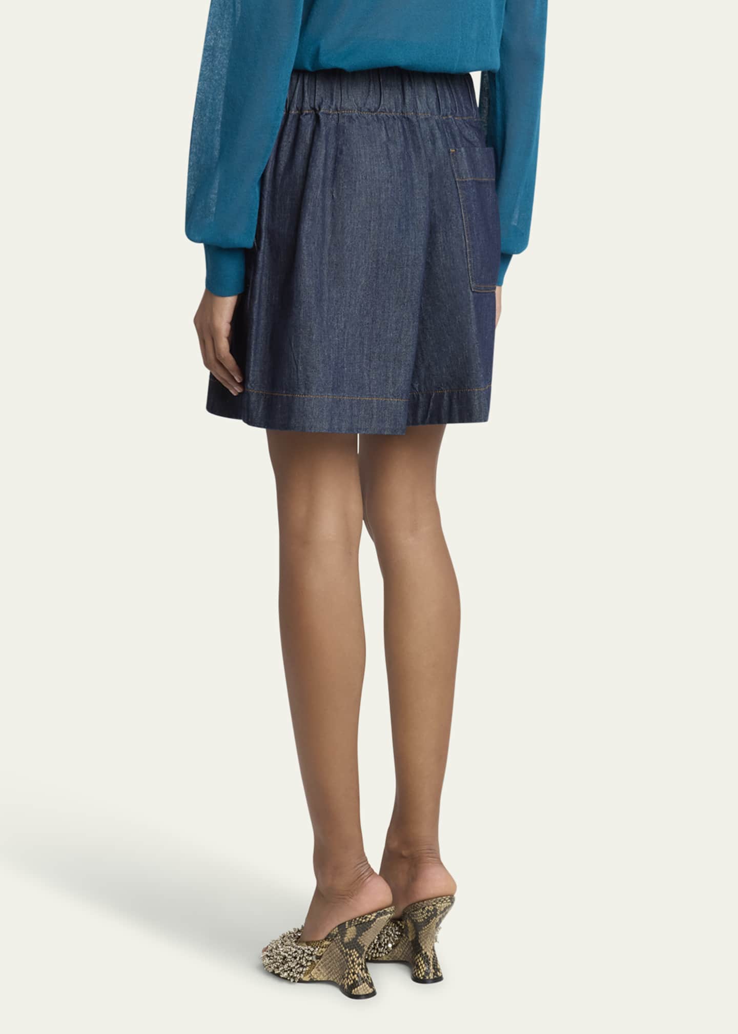 Pila Elastic Waistband Denim Shorts - Thumbnail 3