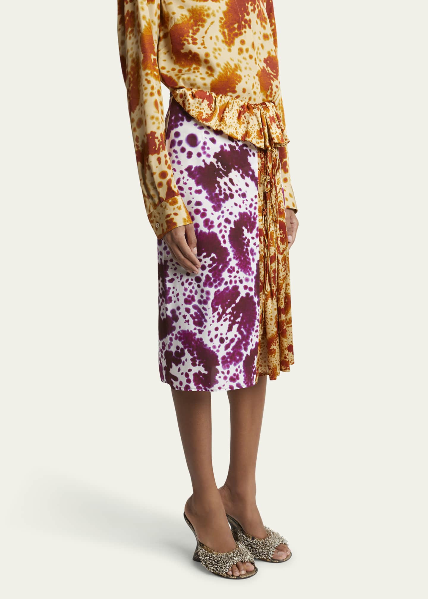 スカート Dries Van Noten Gonna Midi In Cotone Ricamata Gathered cotton midi skirt in green - Dries Van Noten