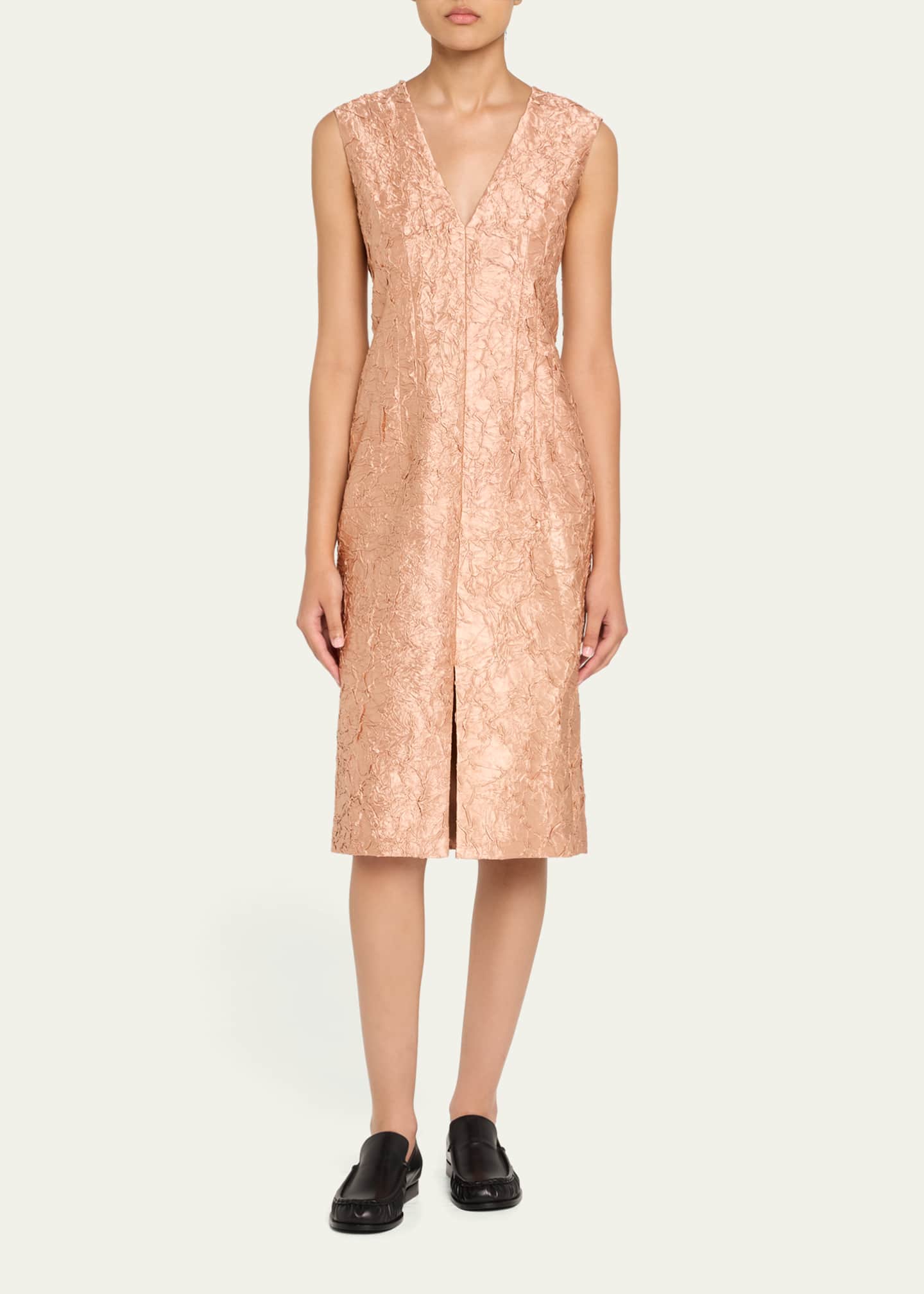 【送料&関税込】Dries Van Noten V-neck Crinkle Effect Dress Dries Van Noten Delina Sleeveless Crinkle Jacquard Dress