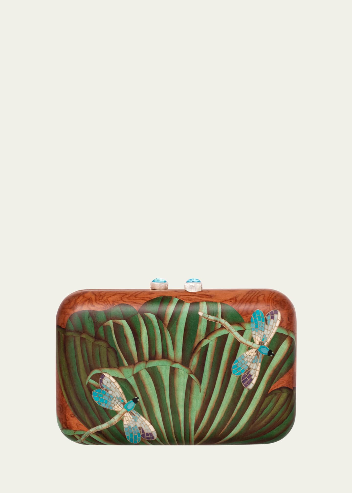 Silvia Furmanovich x Luz Camino Marquetry Clutch with Detachable Dragonfly Brooch Image 2 of 2