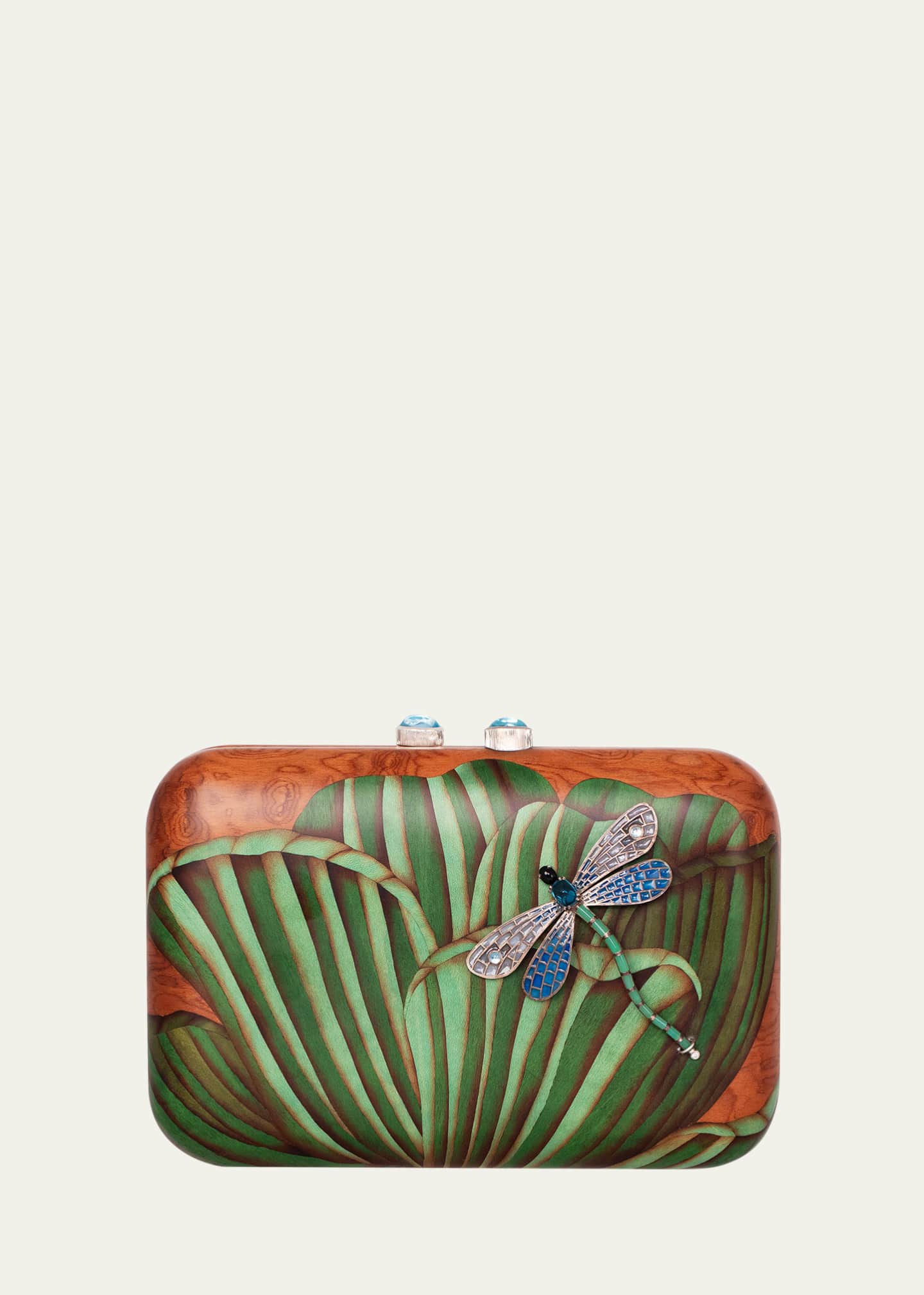 Silvia Furmanovich x Luz Camino Marquetry Clutch with Detachable Dragonfly Brooch Image 1 of 2