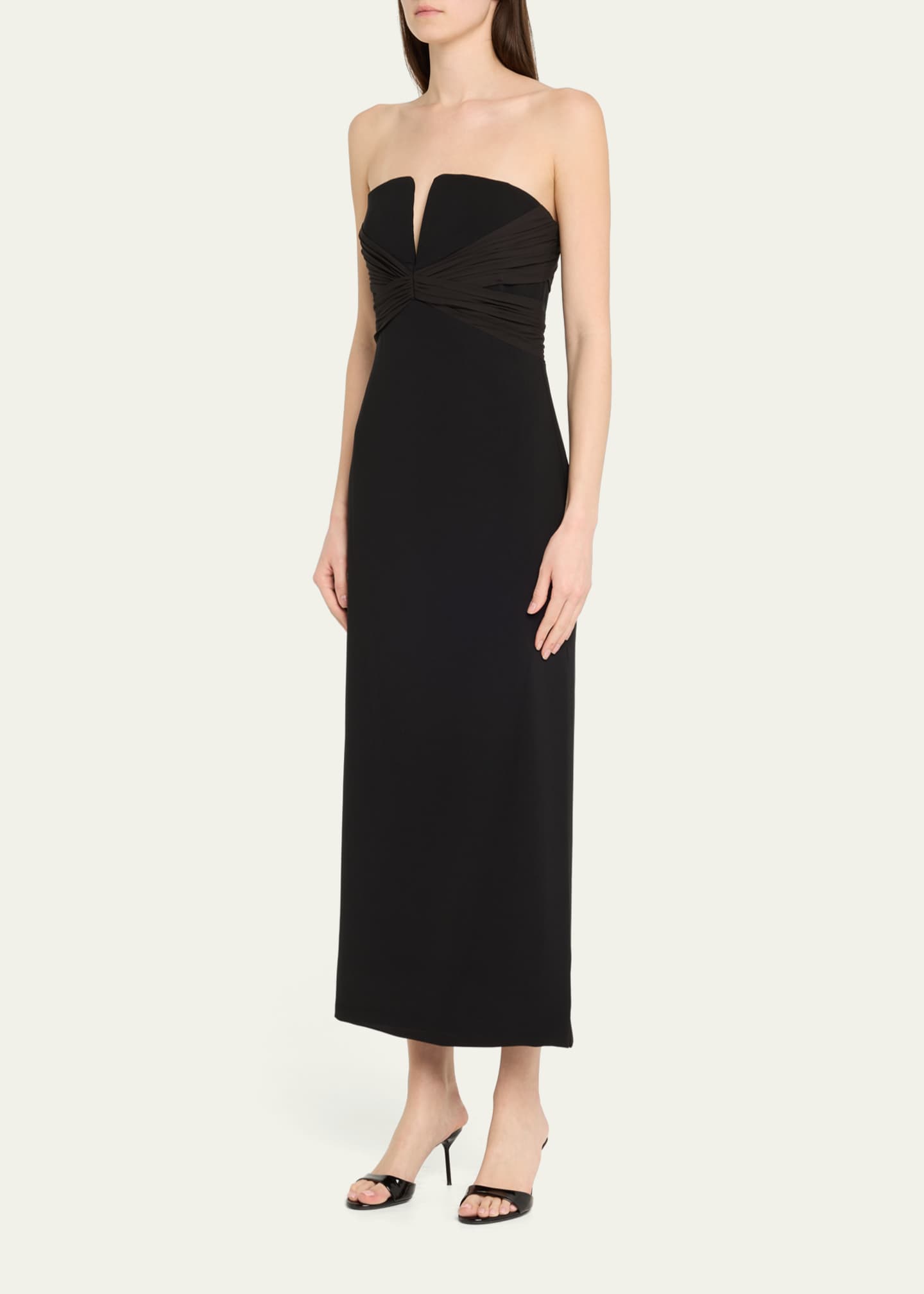 Halston Marguerite Strapless Plunge Midi Dress Image 4 of 5