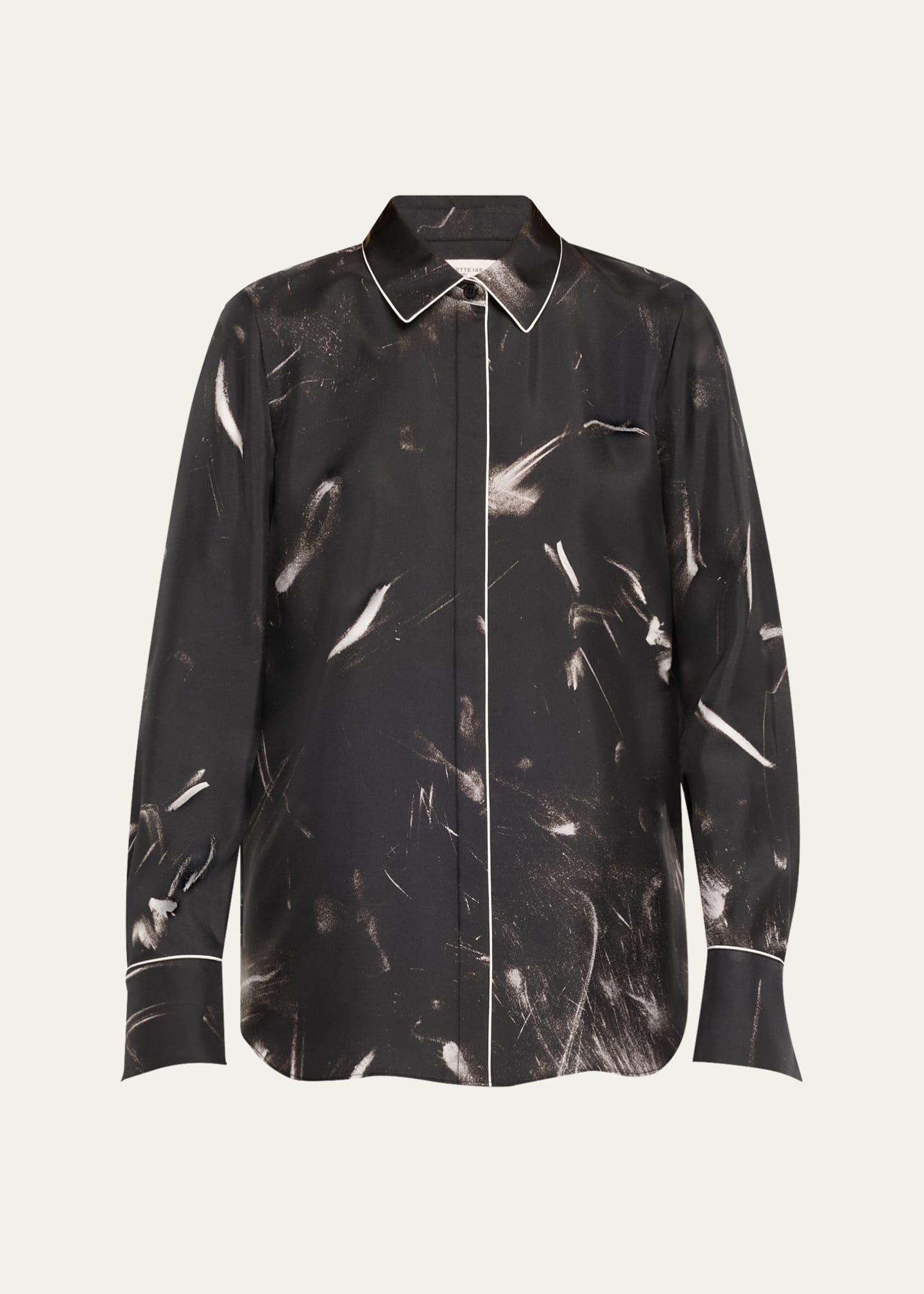 Scottie Piped Abstract-Print Silk Blouse