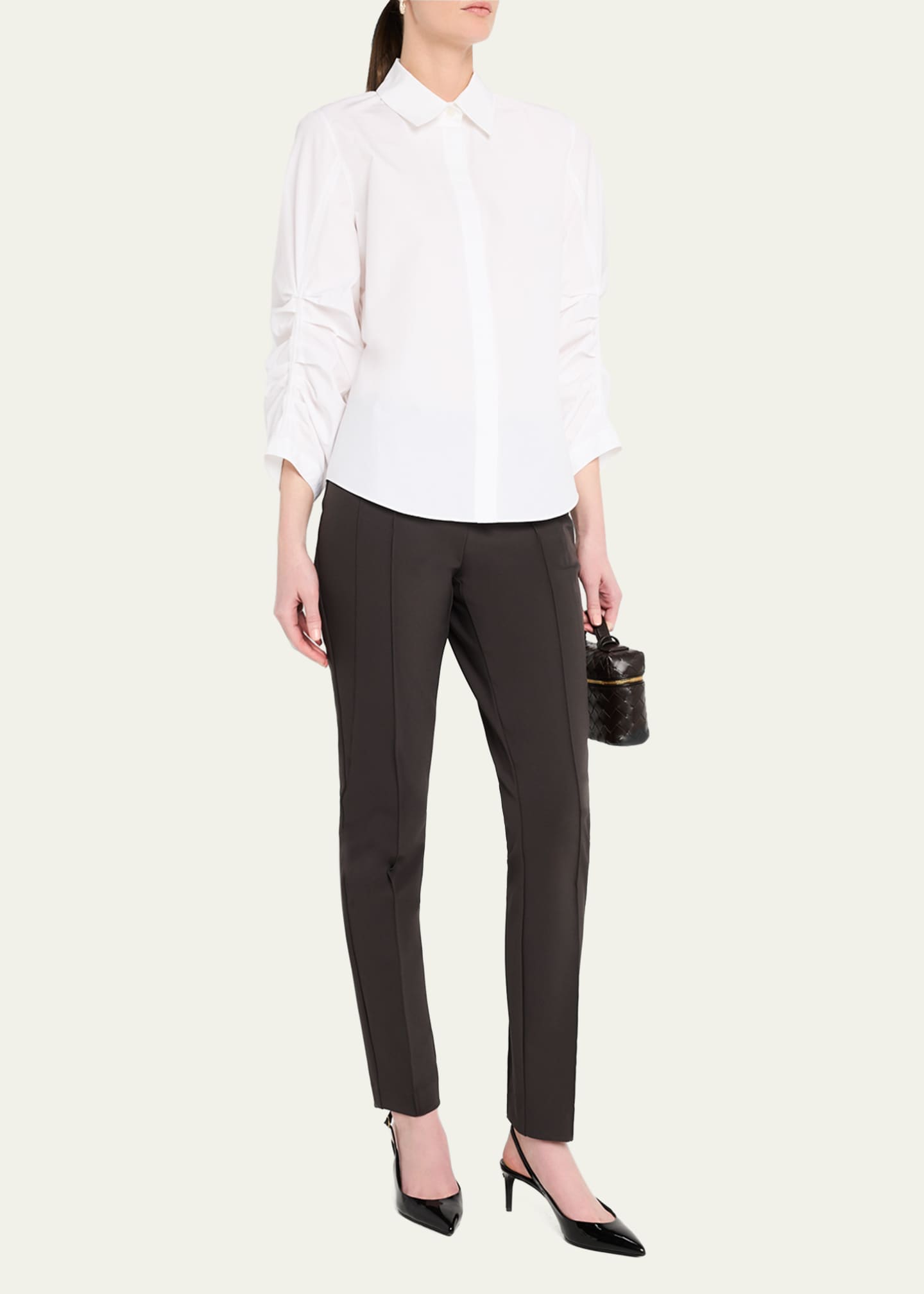 Lafayette 148 New York Pleated-Sleeve Cotton Shirt Image 2 of 5