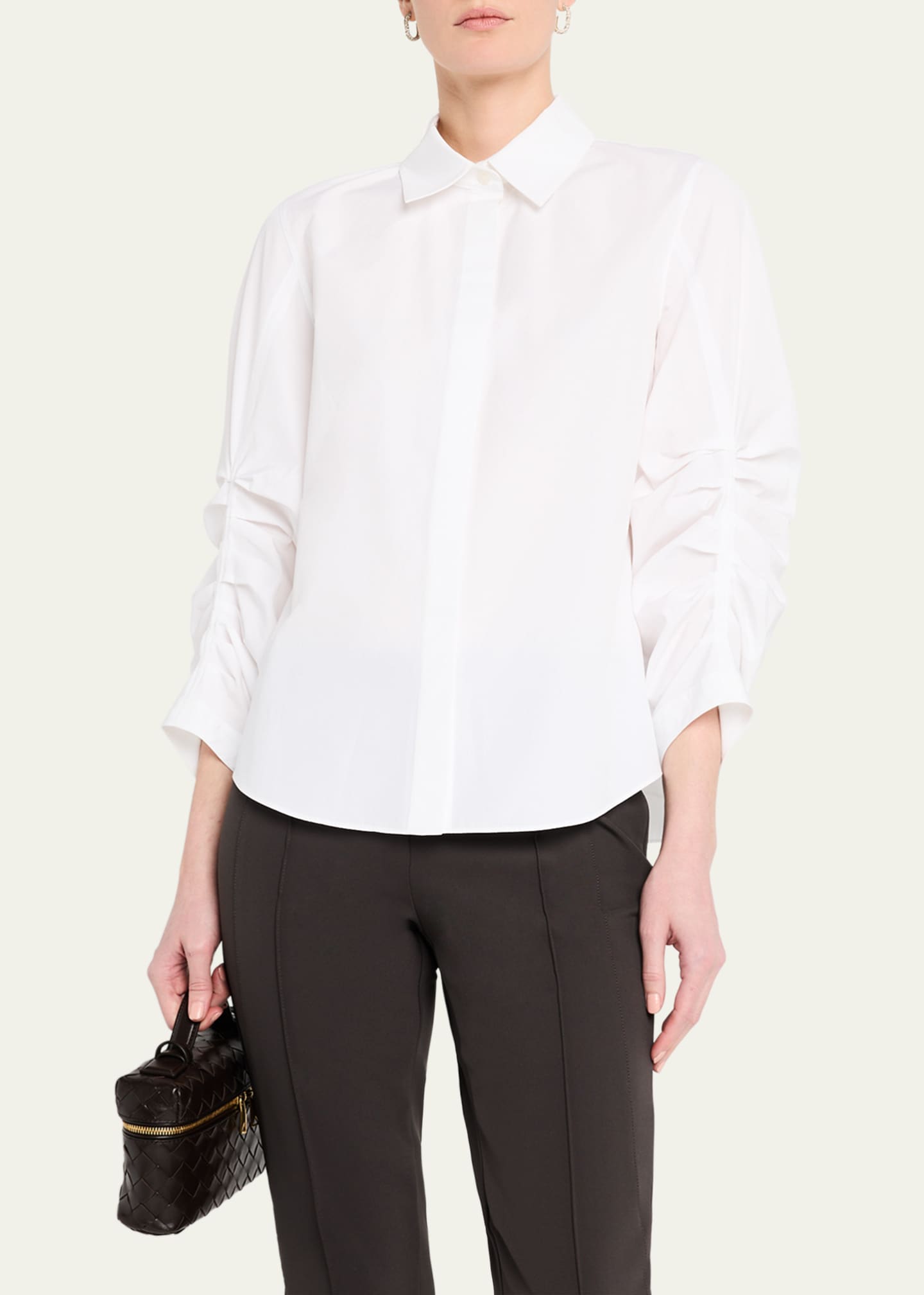 Lafayette 148 New York Pleated-Sleeve Cotton Shirt Image 4 of 5