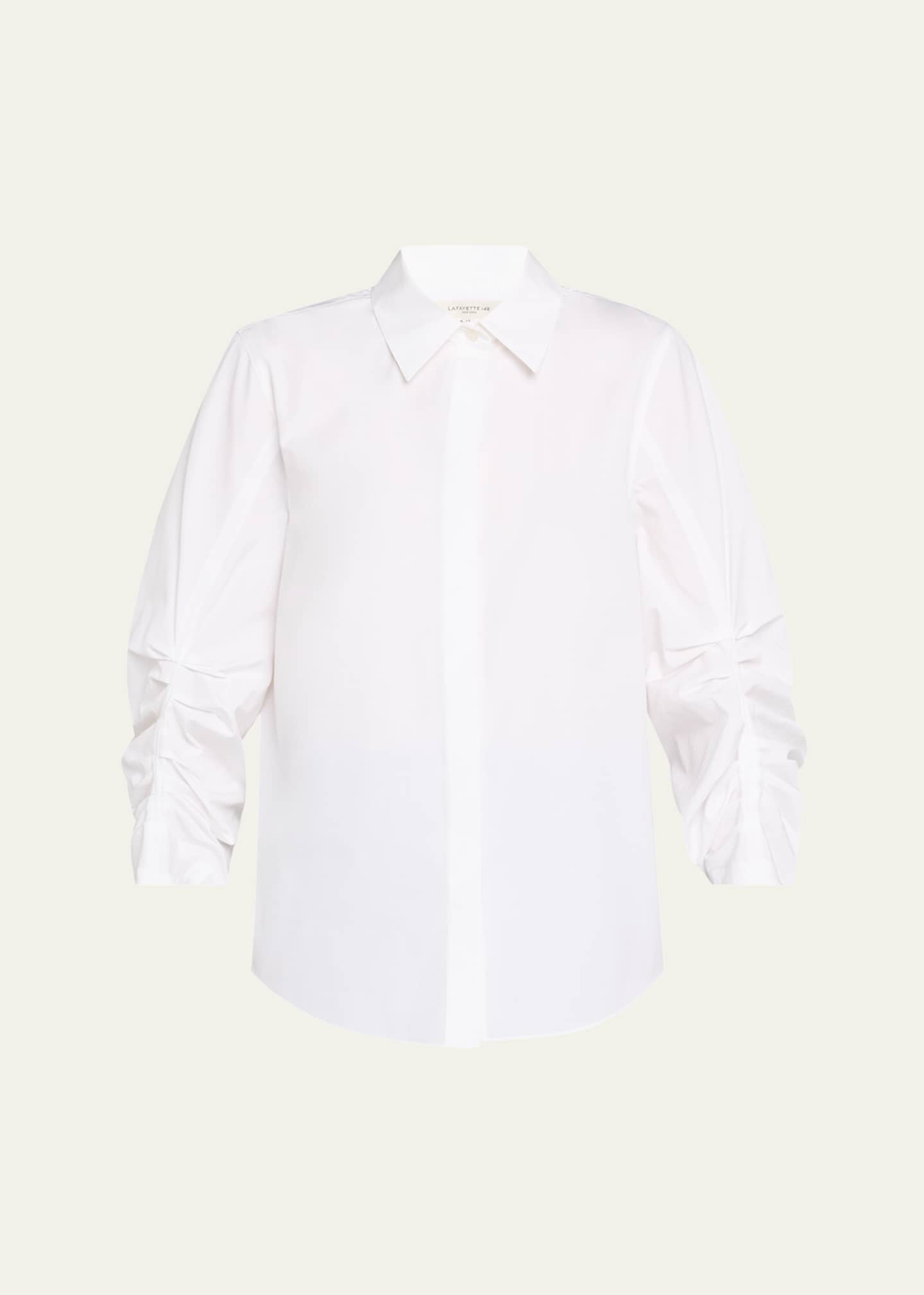 Lafayette 148 New York Pleated-Sleeve Cotton Shirt Image 1 of 5