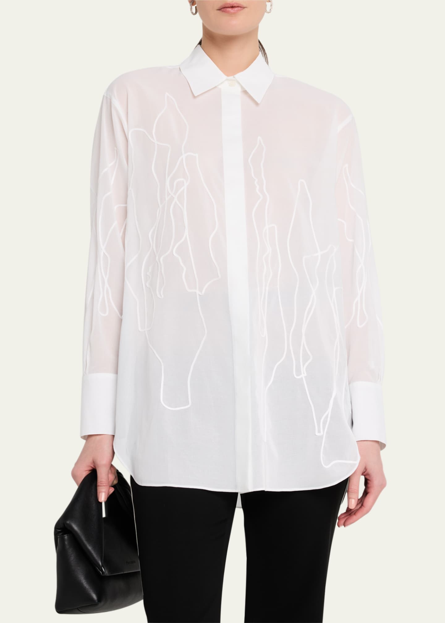 Lafayette 148 New York Embroidered Sheer Oversized Shirt Image 4 of 5