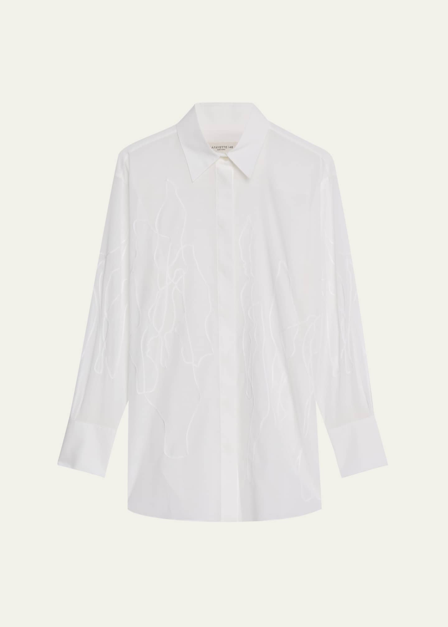 Lafayette 148 New York Embroidered Sheer Oversized Shirt Image 1 of 5
