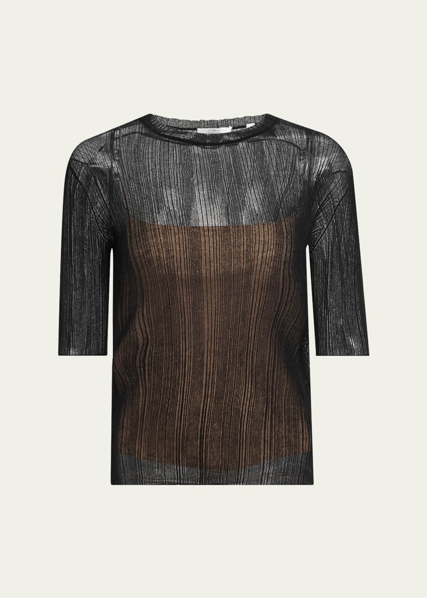 Double-Layered Ribbed Elbow-Sleeve Top