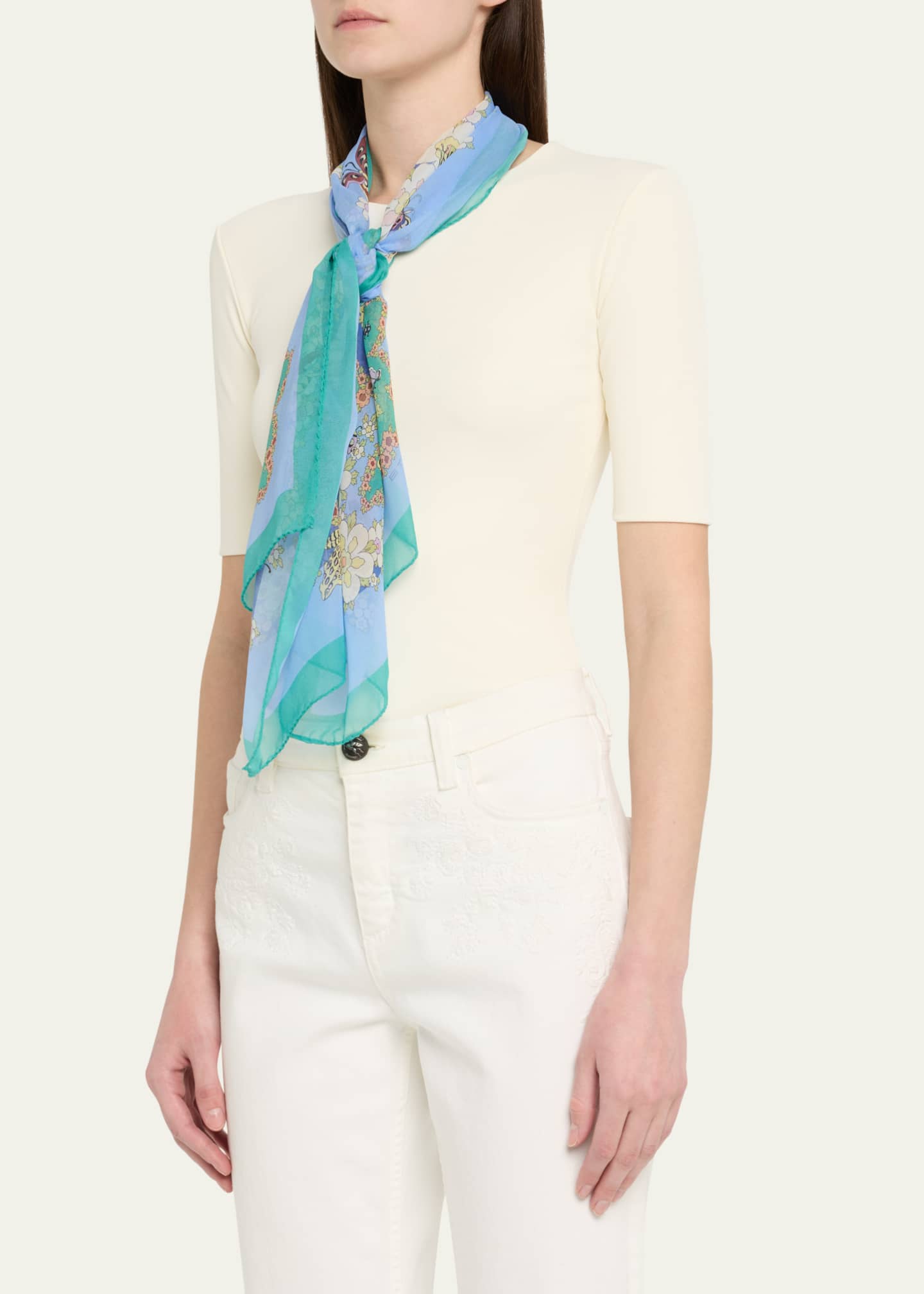 Etro Tosca Paisley-Print Silk Scarf Image 3 of 4