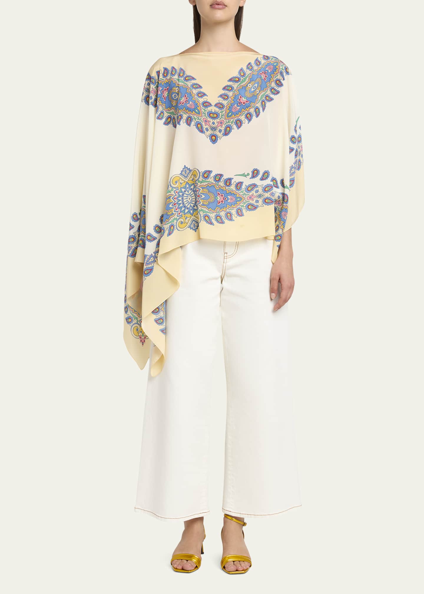 Etro Paisley-Print Silk Asymmetric Poncho Image 2 of 5
