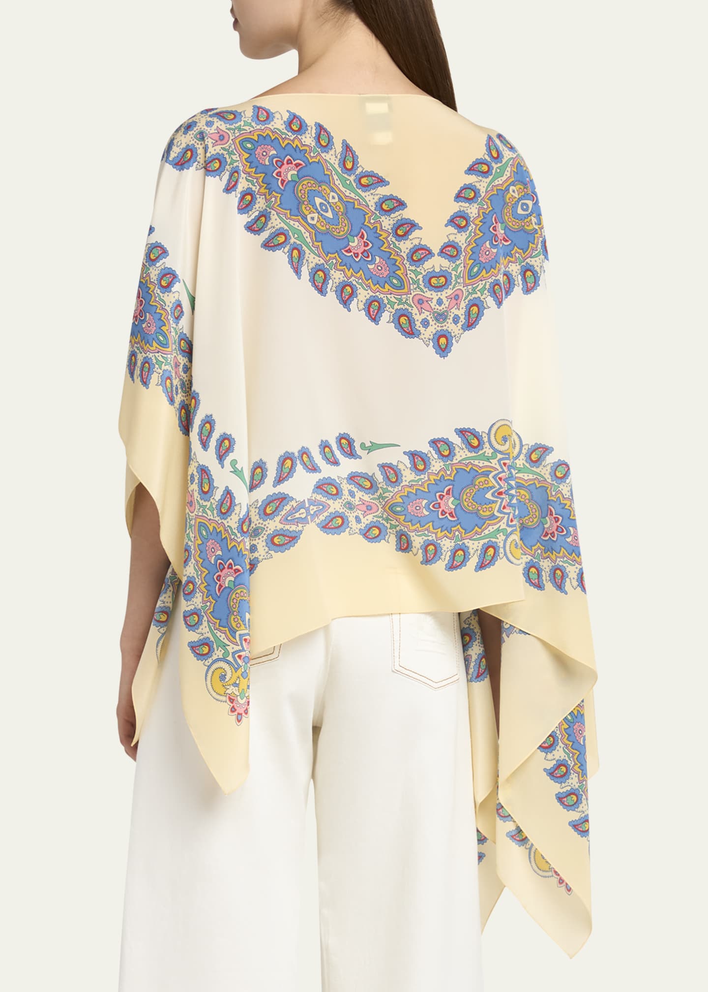 Etro Paisley-Print Silk Asymmetric Poncho Image 3 of 5