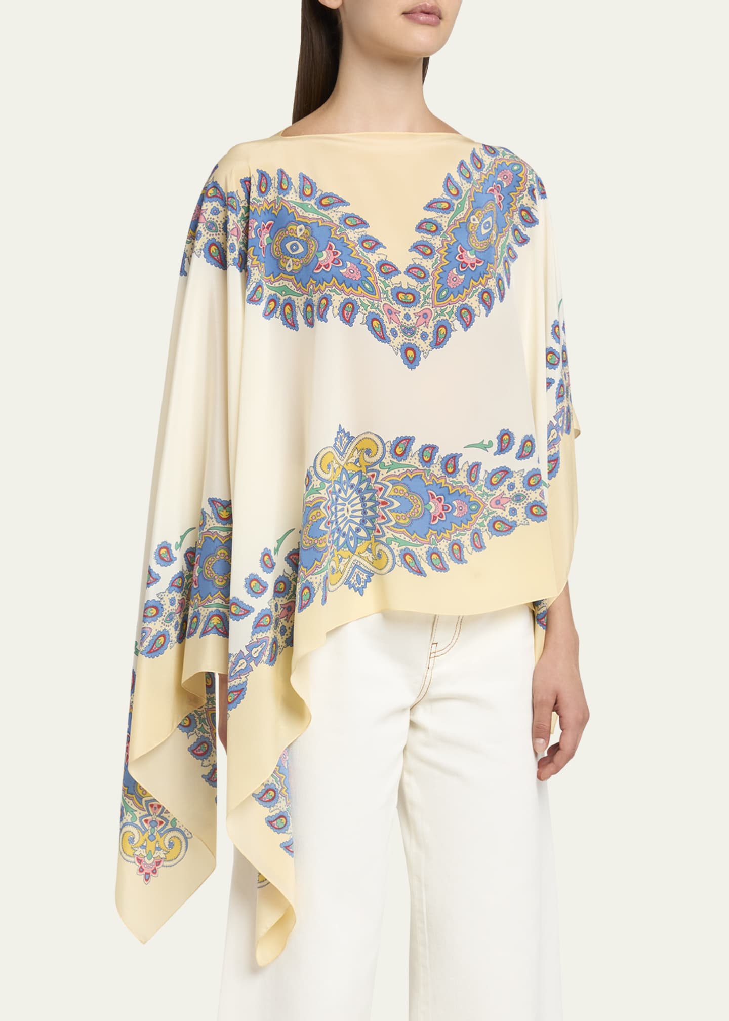 Etro Paisley-Print Silk Asymmetric Poncho Image 4 of 5